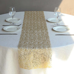 Mesh 11"x108" Table Runner Metallic Gold – Glitter Design for Convenient Event Decoration