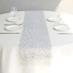 Mesh 11"x108" Table Runner Metallic Silver – Glitter Design for Convenient Event Decoration