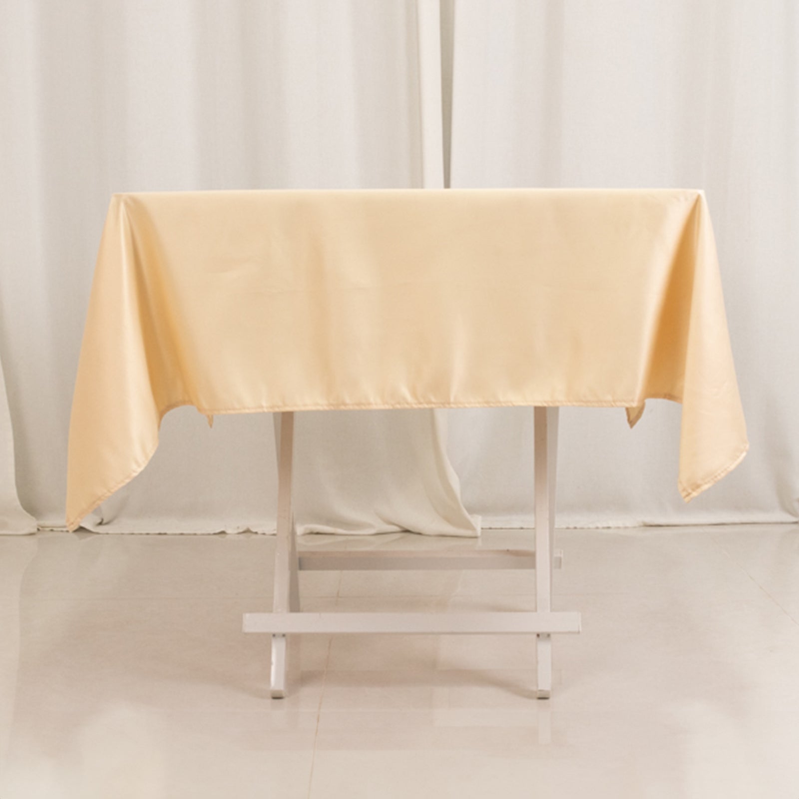 Lamour Satin 54"x54" Square Tablecloth Beige - Durable & Silk-Like Table Cover