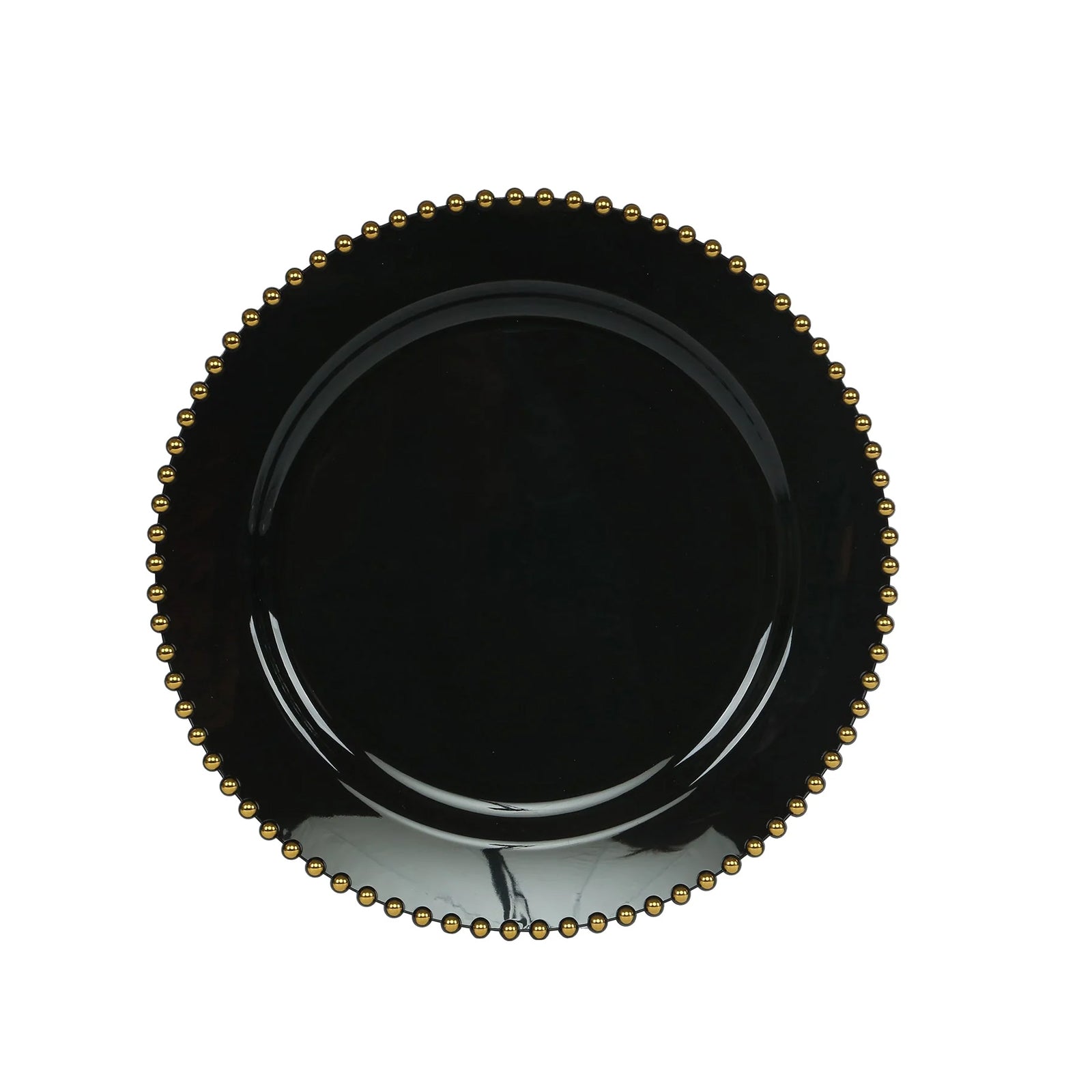 10-Pack Black Plastic Dessert Plates – 8" Round with Gold Beaded Rim, Disposable for Parties & Events