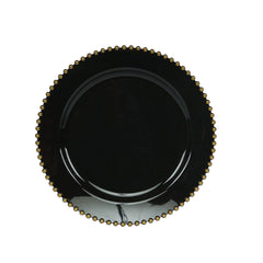 10-Pack Black Plastic Dessert Plates – 8" Round with Gold Beaded Rim, Disposable for Parties & Events