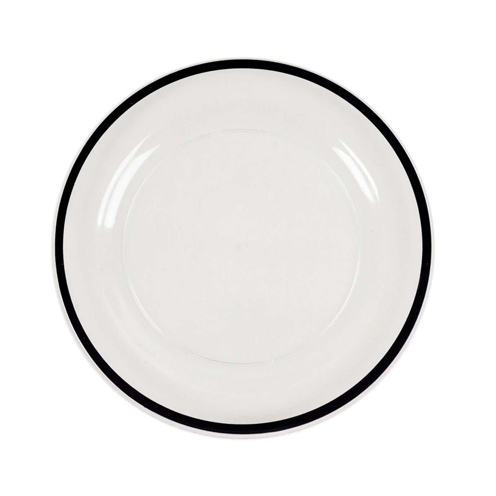 10-Pack Plastic 7" Round Appetizer Plates in Clear with Black Rim - Sleek Disposable Salad Plates for Banquets & Special Occasions