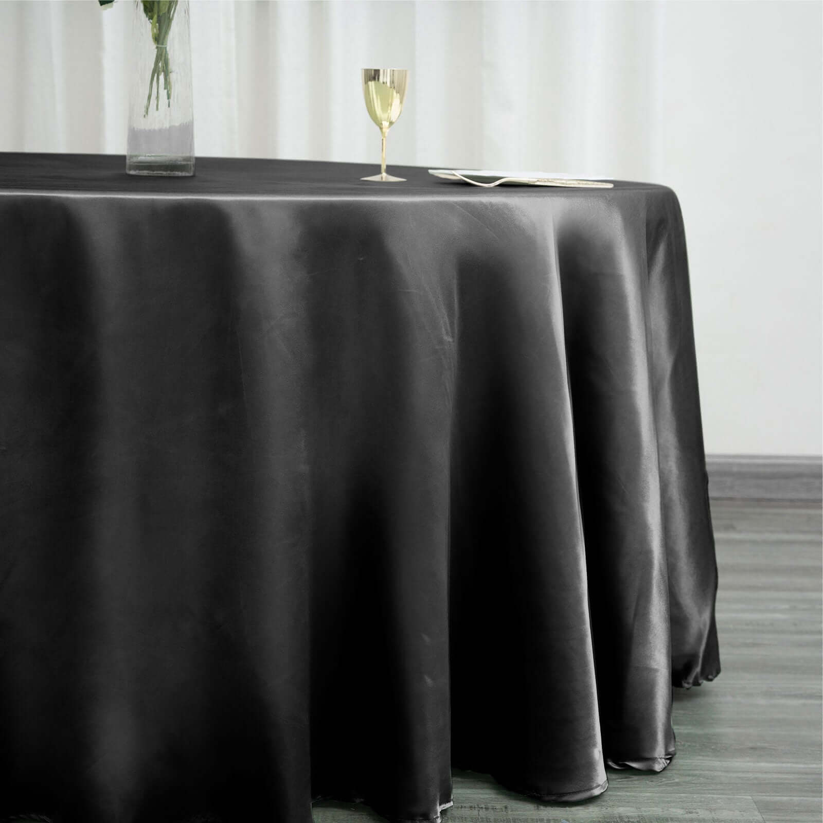 Satin 120" Round Tablecloth Black - Stylish Seamless Table Cover for Weddings & Events