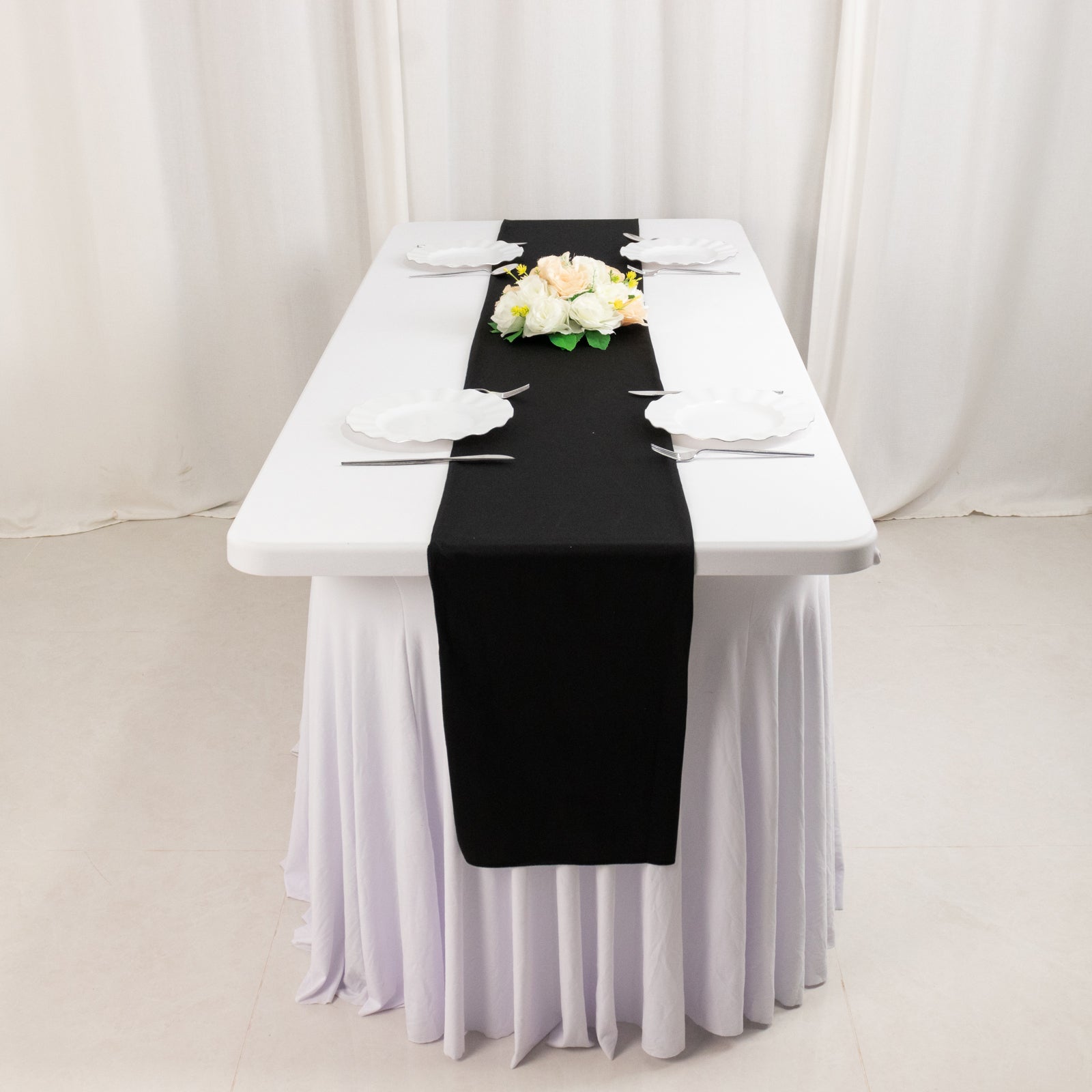 Scuba Polyester 12"x108" Table Runner Black - Wrinkle-Free Table Linen for Events & Weddings