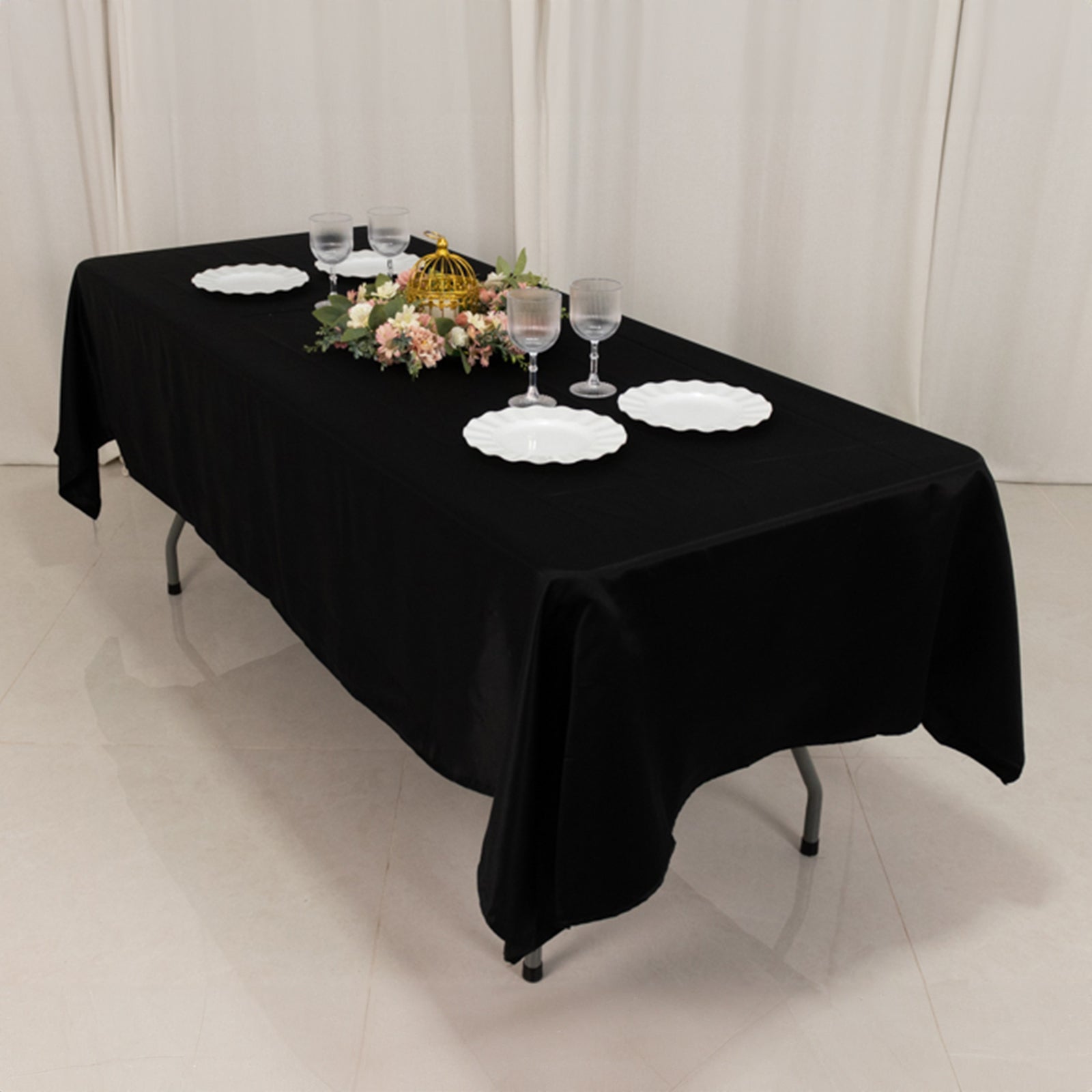Lamour Satin 60"x102" Rectangle Tablecloth Black - Durable & Silky Soft Feel Table Cover for Weddings & Banquets
