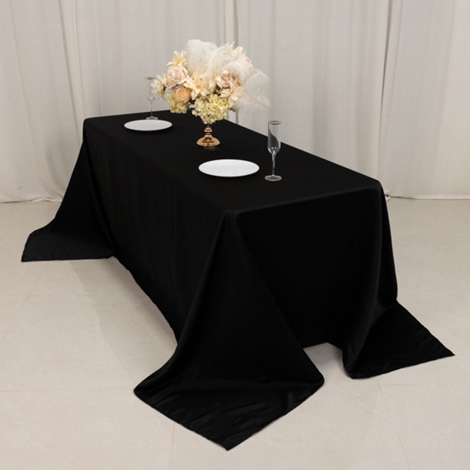 Lamour Satin 90"x132" Rectangle Tablecloth Black - Soft & Silk-Like Seamless Table Cover for Weddings & Parties