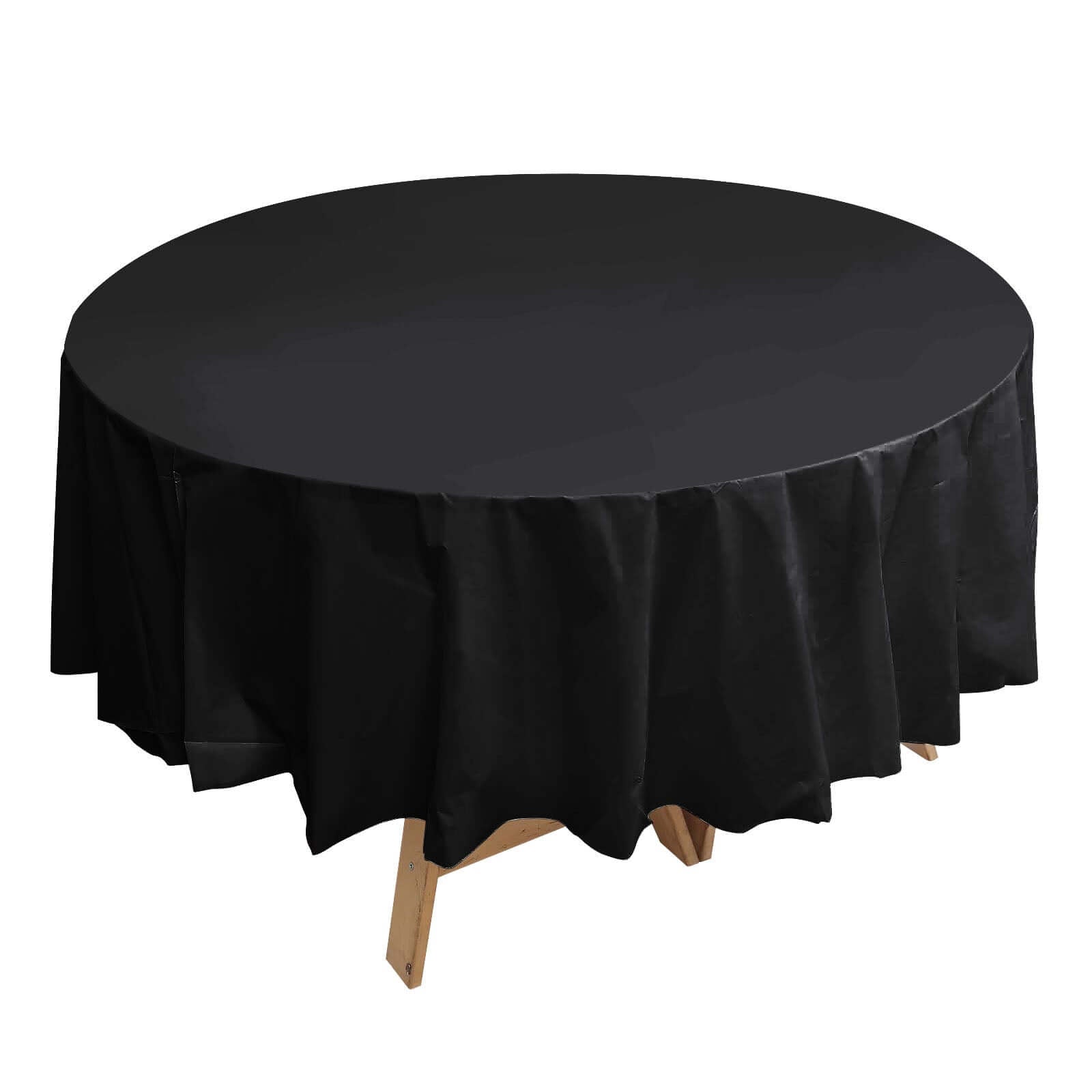 5-Pack Plastic Table Covers Black Round - Durable PVC Disposable Tablecloths for Events 84"