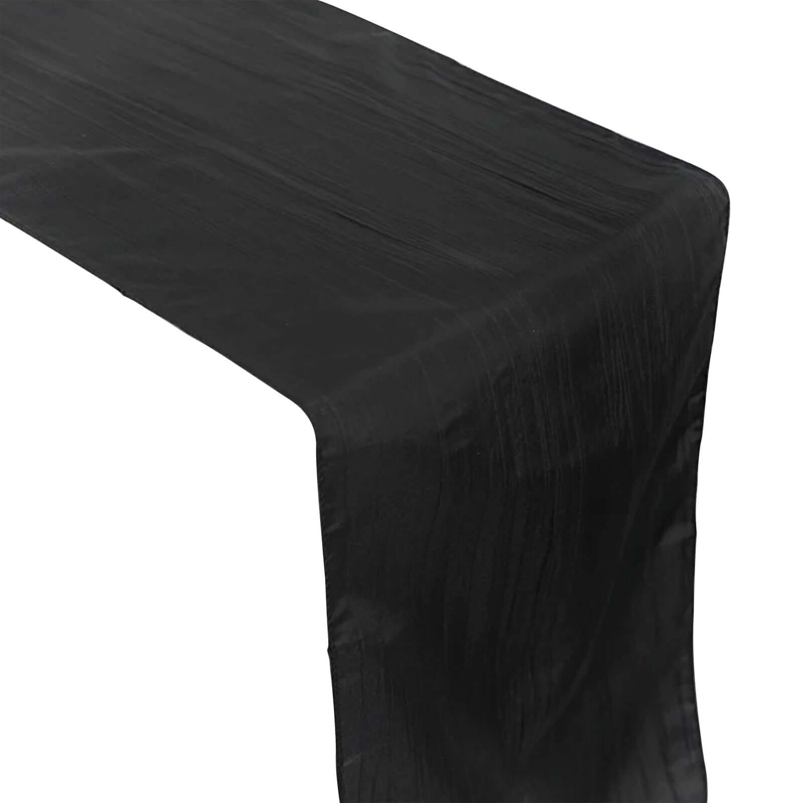 Taffeta 12"x108" Table Runner Black - Accordion Crinkle Design
