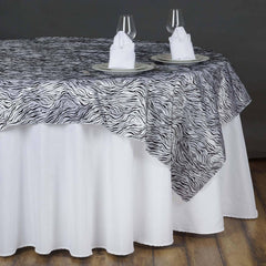Taffeta 90"x90" Table Overlay Black and White - Tiger Print Table Topper for Jungle Theme
