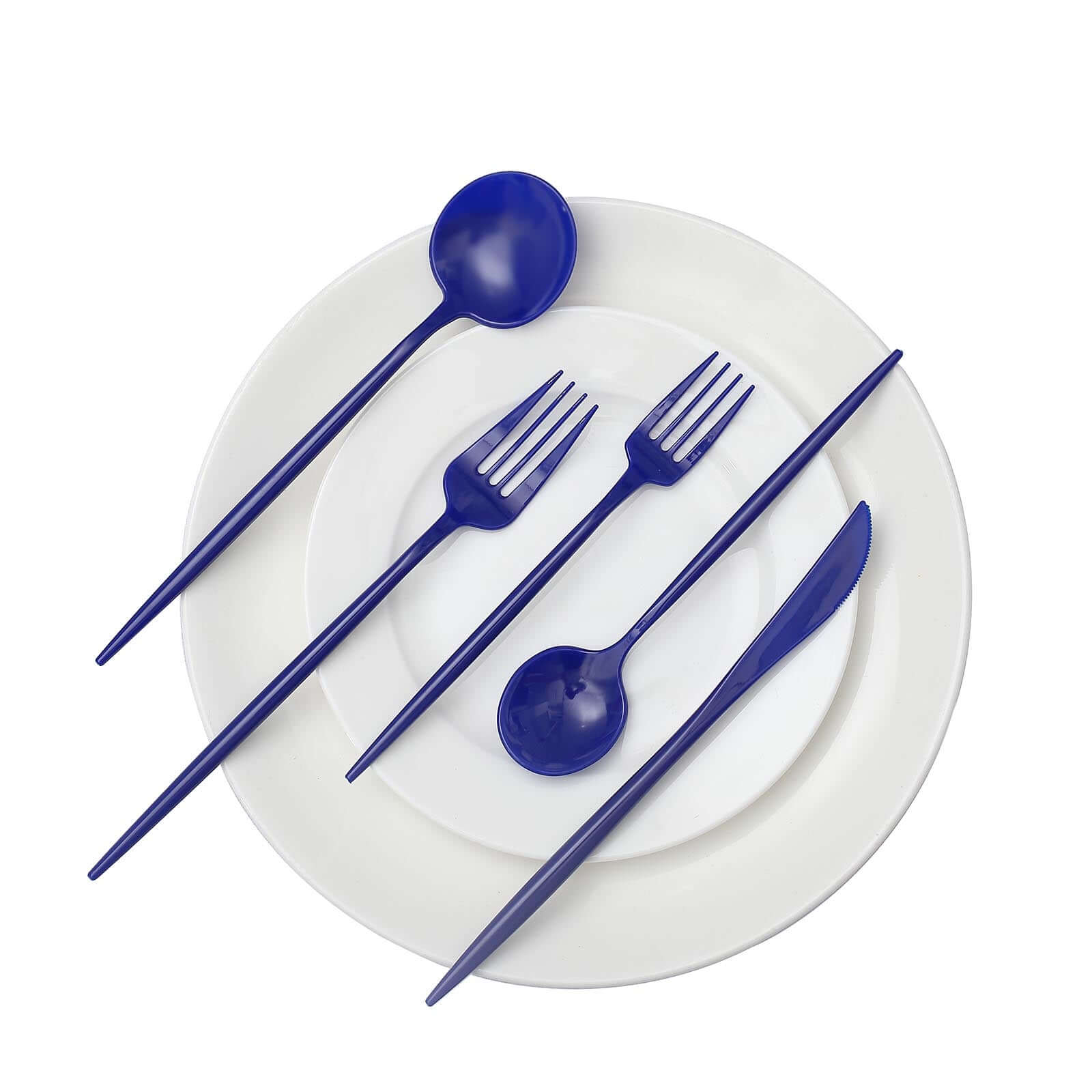 50-Pack Plastic Utensil Set Royal Blue - Premium Disposable Heavy Duty Sleek Flatware