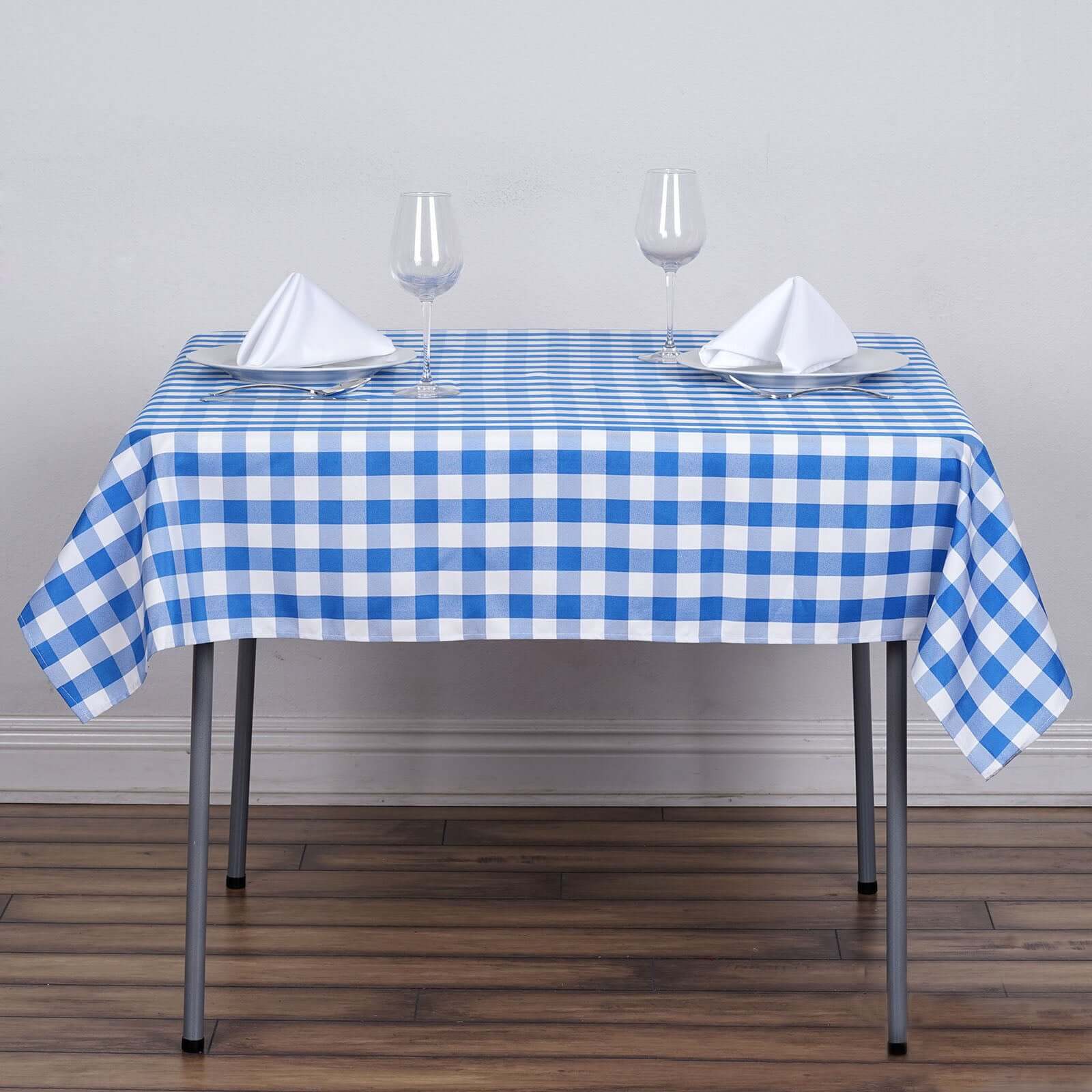 Polyester 54"x54" Square Tablecloth White/Blue - Checkered Buffalo Plaid Design for Casual Table Settings