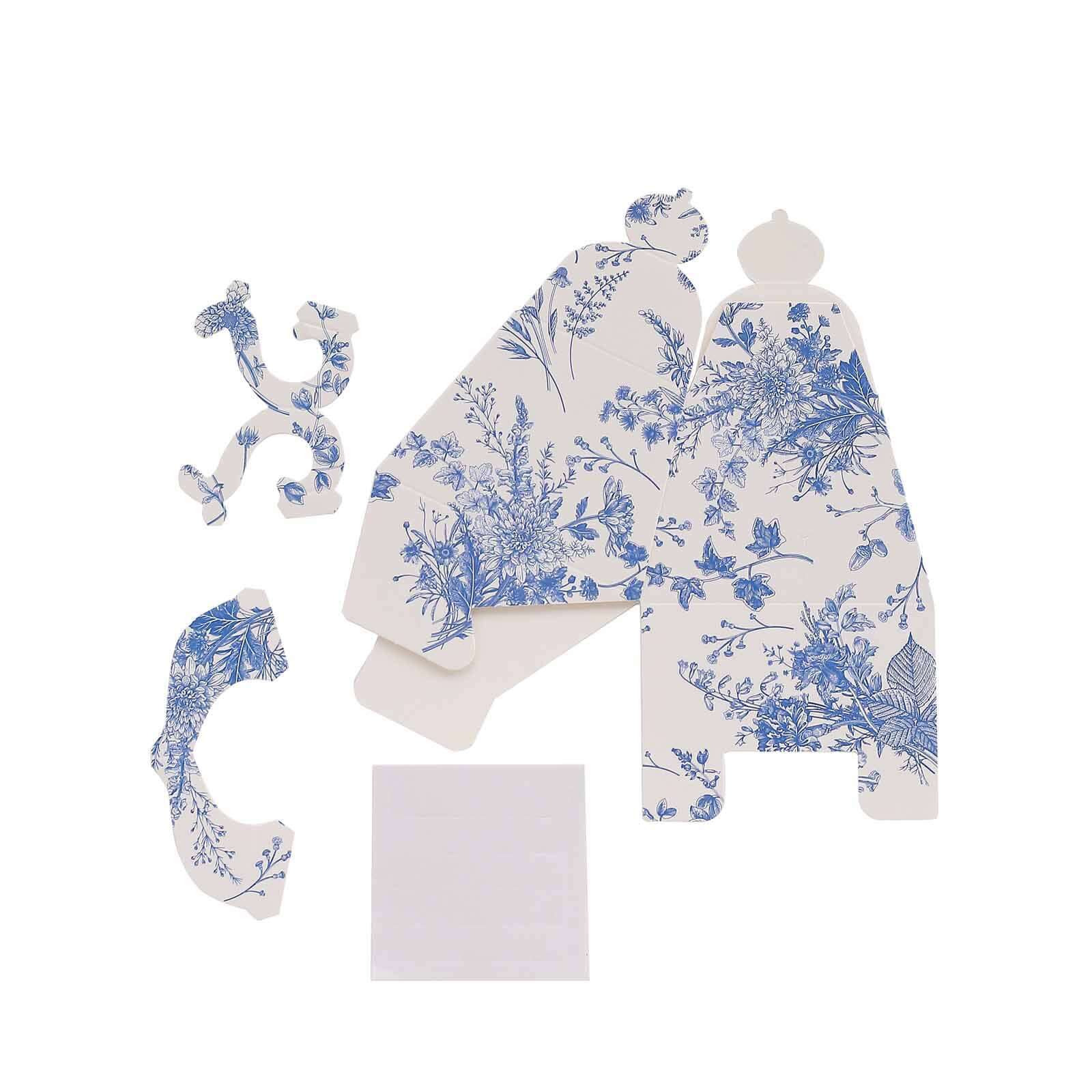 25 Pack White Blue Mini Teapot Party Favor Boxes in French Toile Pattern, Tea Time Gift Boxes - 5"x4"