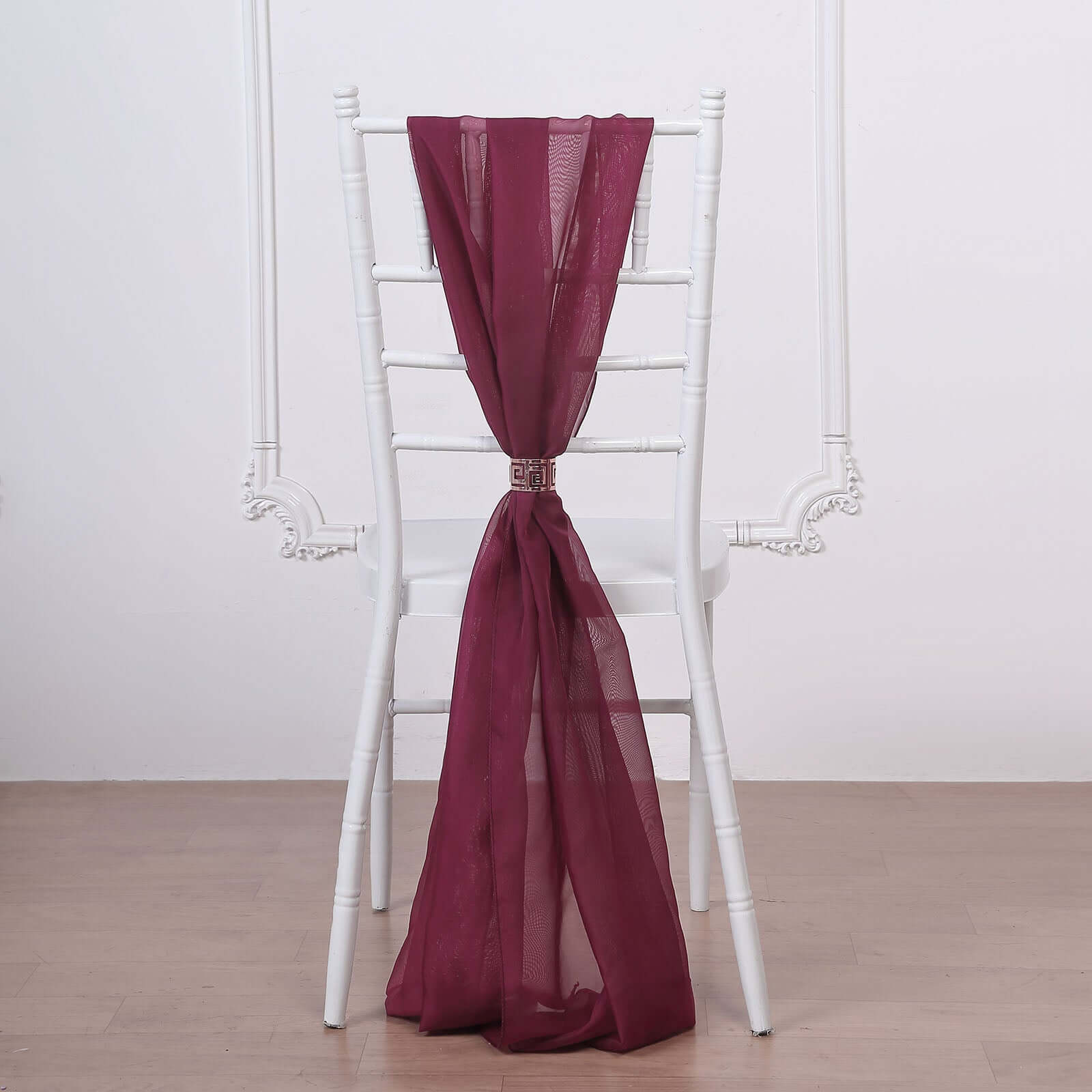 5 Pack Chiffon Chair Sashes Burgundy - Soft & Lightweight Designer Chair Bows 22"x78"