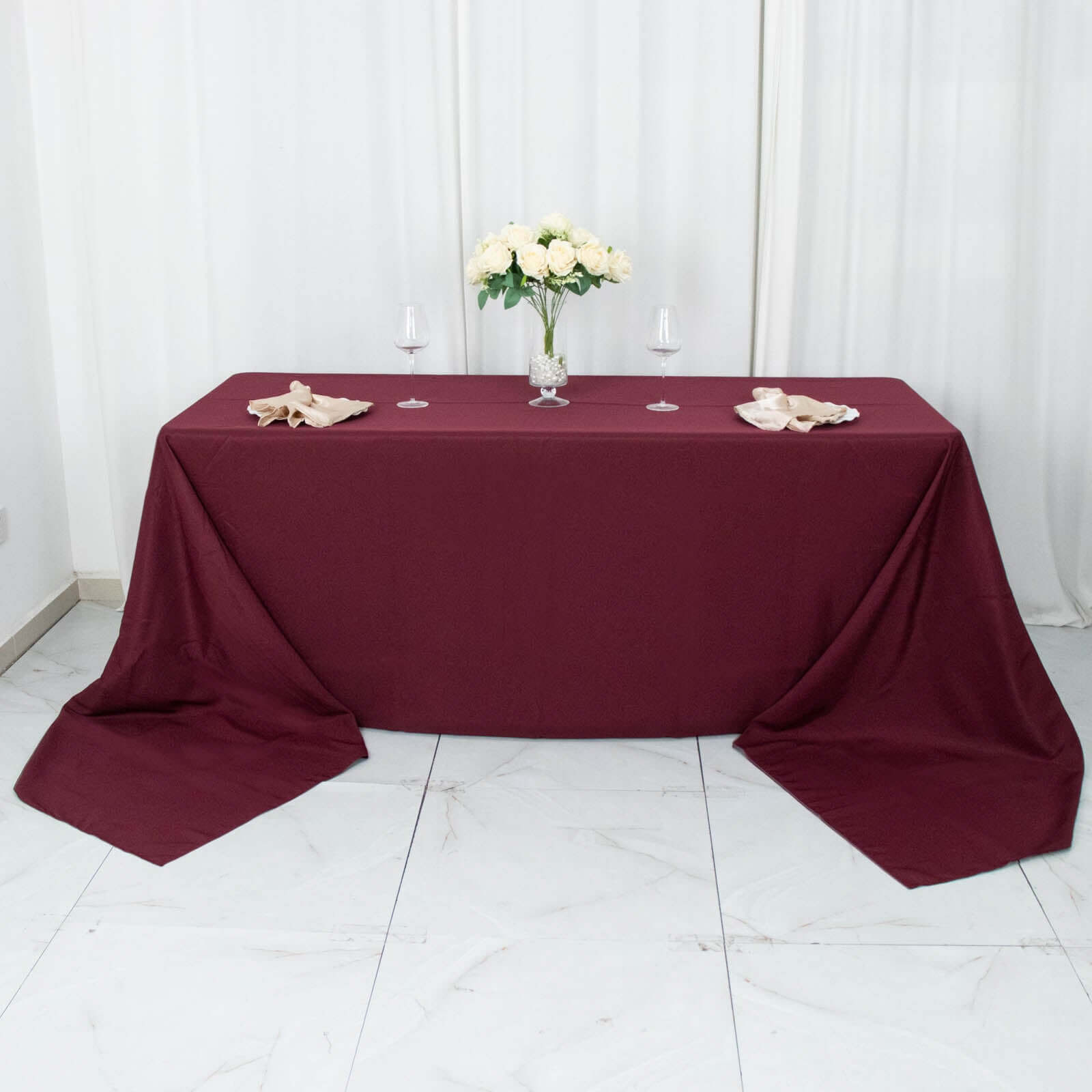 Premium Polyester 90"x156" Rectangle Tablecloth Burgundy - Seamless 220GSM Stain-Resistant Table Cover