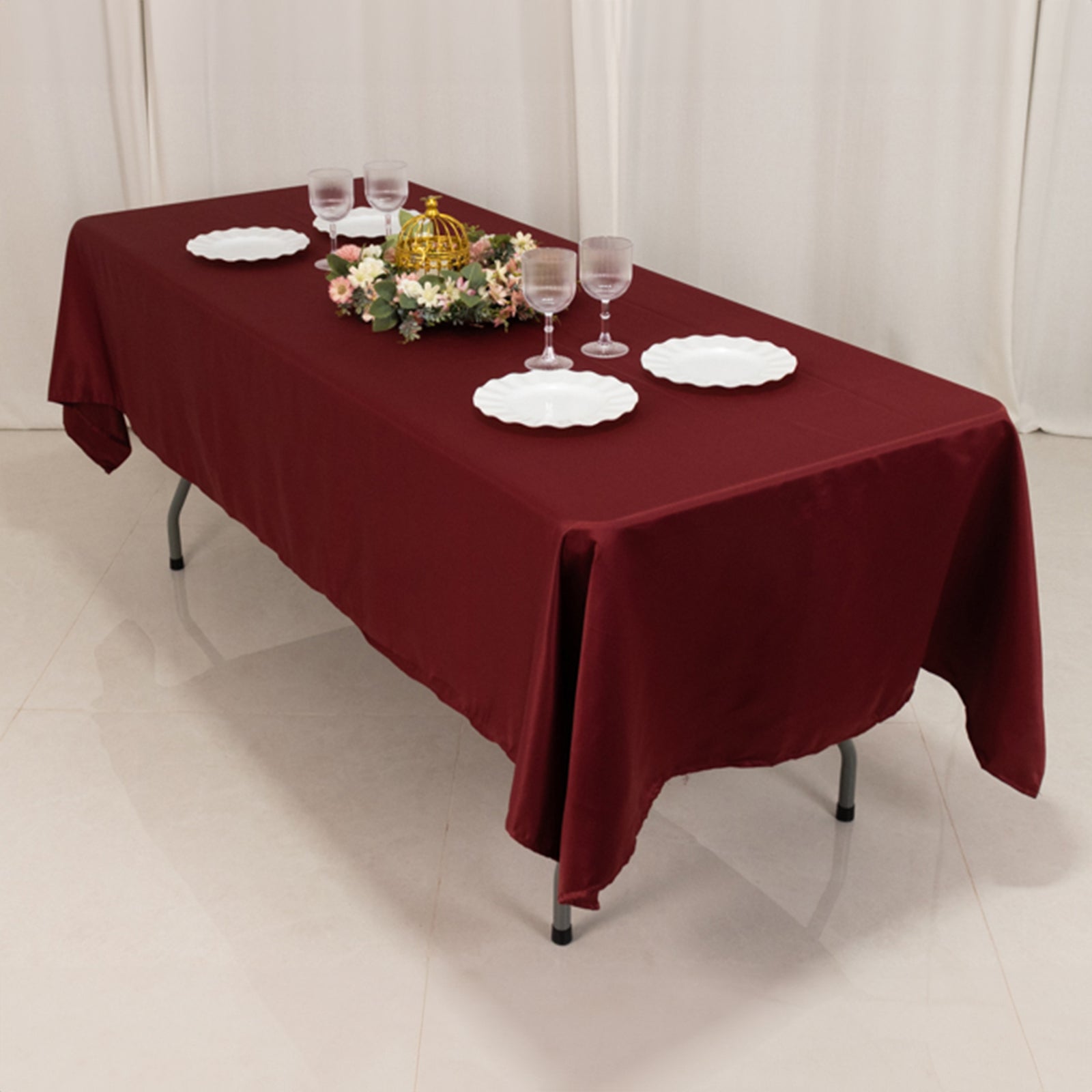 Lamour Satin 60"x102" Rectangle Tablecloth Burgundy - Durable & Silky Soft Feel Table Cover