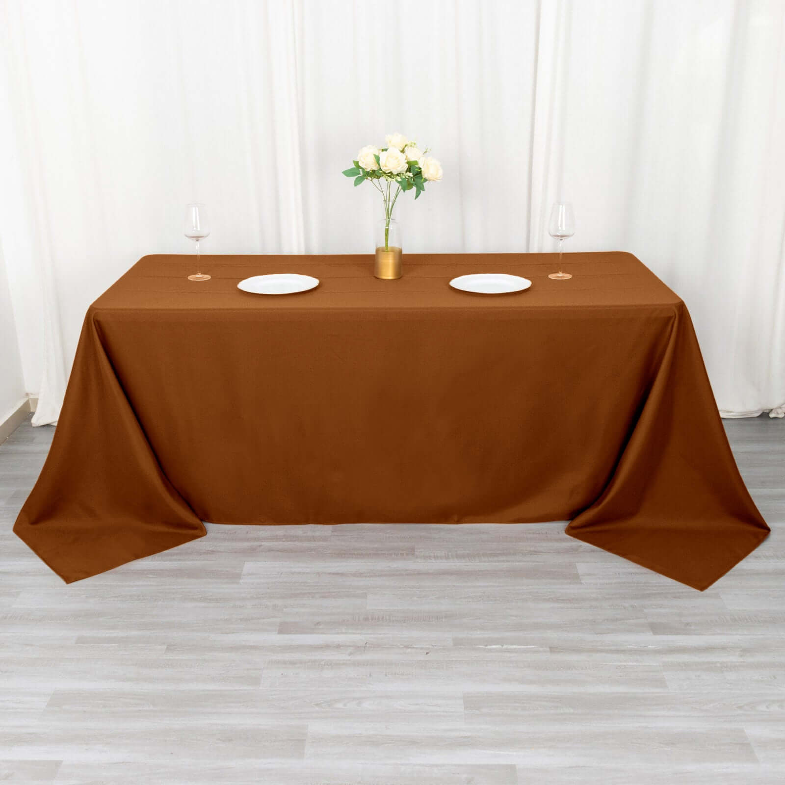 Polyester 90"x132" Rectangle Tablecloth Cinnamon Brown - Seamless Wrinkle-Resistant Table Cover