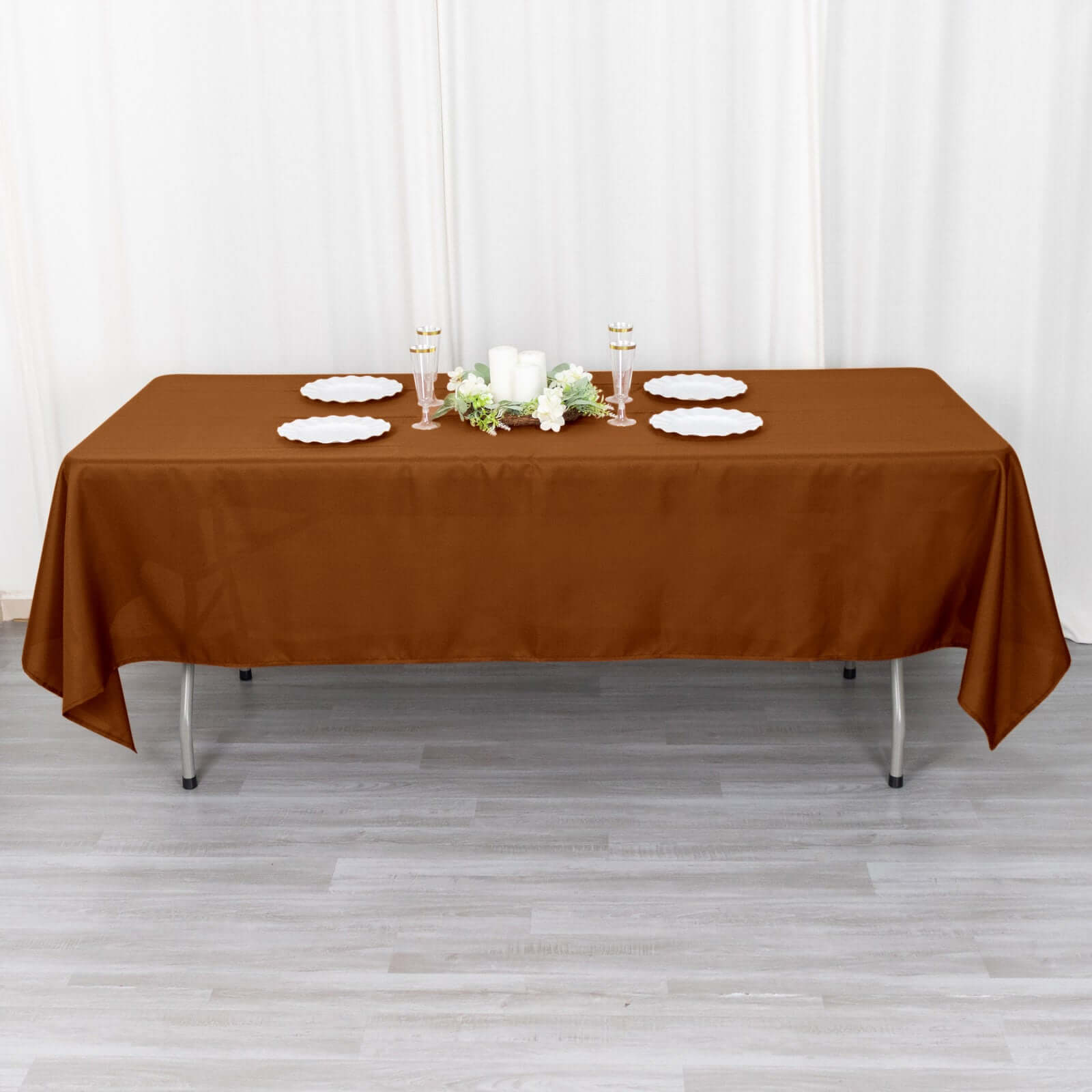 Polyester 60"x102" Rectangle Tablecloth Cinnamon Brown - Durable and Stylish Table Cover