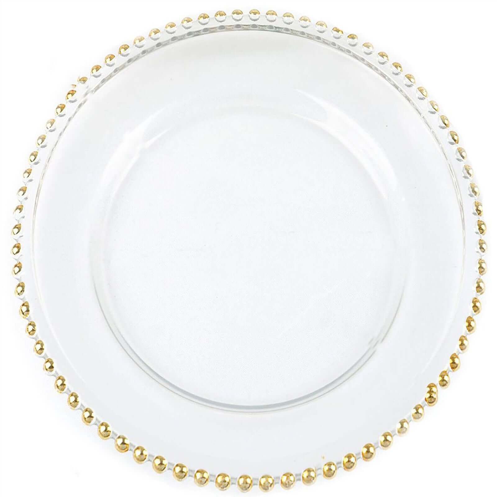8-Pack Glass Round Charger Plates 12" Clear with Gold Beaded Rim, Event Tabletop Decorative Dinner Charger Tableware