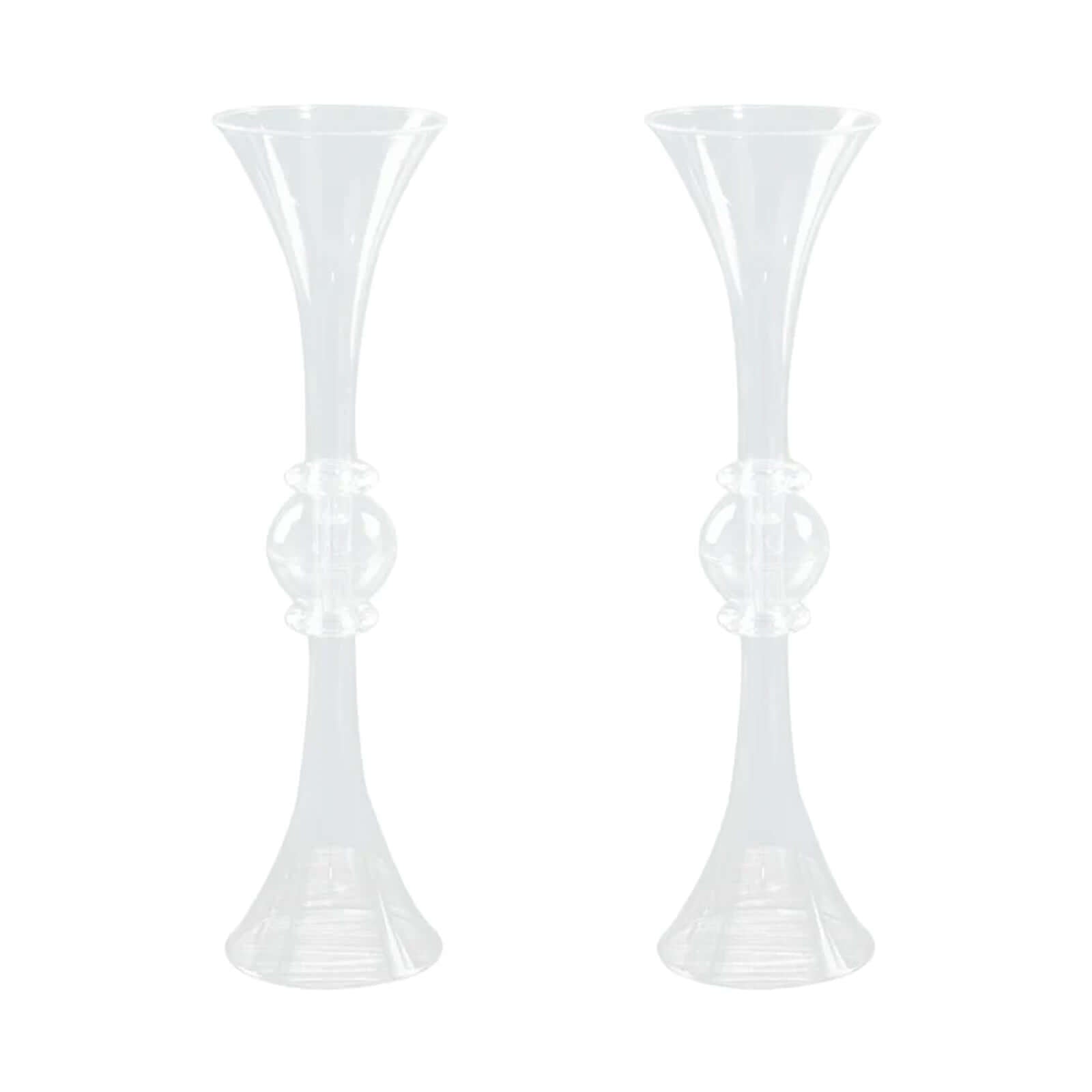 2-Pack Flower Vases Trumpet Design with Crystal Embellishments Clear - Reversible Plastic Table Centerpieces 21"