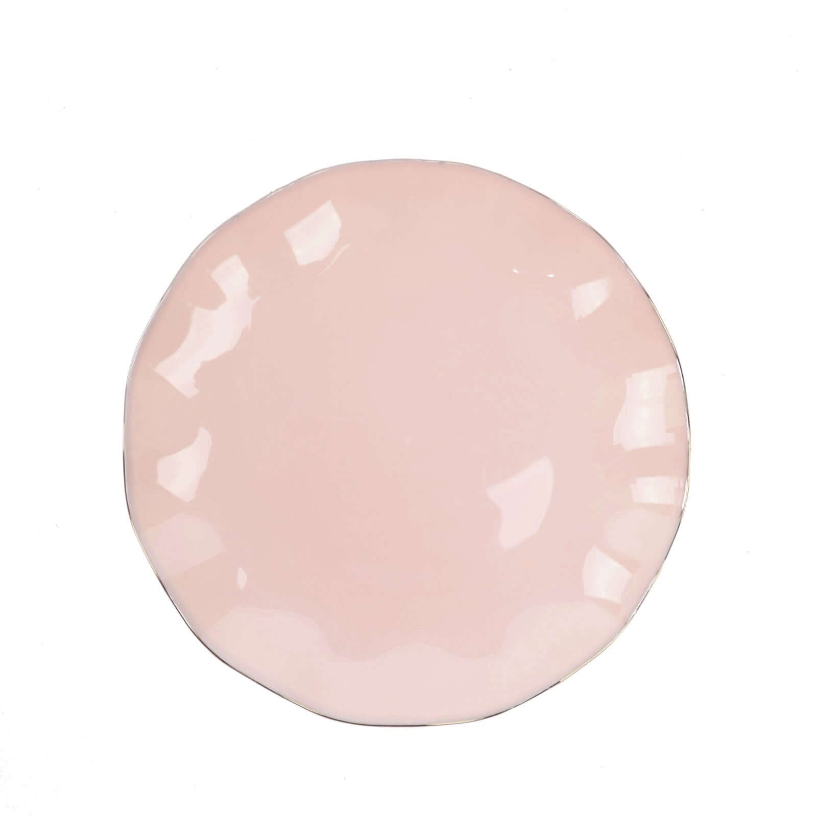 10-Pack Plastic Round 6" Dessert Plates in Blush Ruffled Rim with Gold Edging - Sturdy Disposable Salad Appetizer Dinnerware