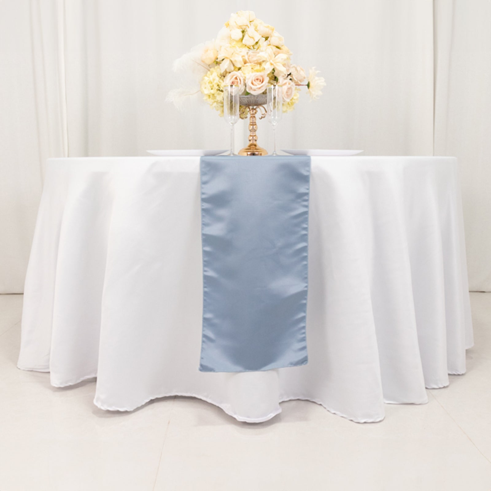 Lamour Satin 12"x108" Table Runner Dusty Blue - Smooth & Lustrous Finish