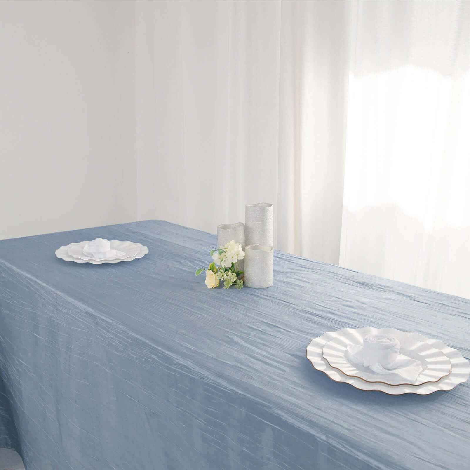 Taffeta 90"x132" Rectangle Tablecloth Dusty Blue - Seamless Accordion Crinkle Table Cover