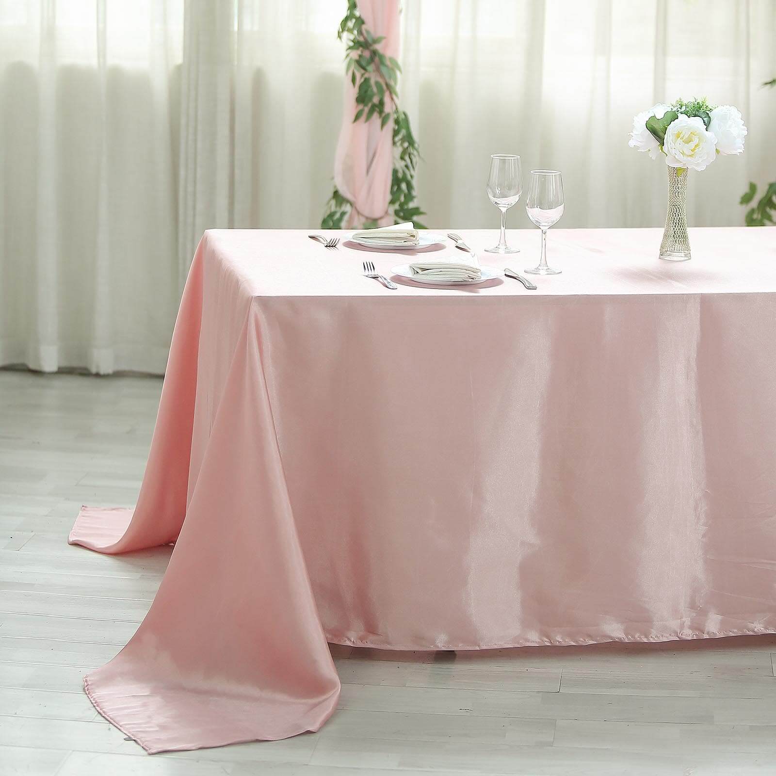Satin Rectangular 90"x132" Tablecloth Dusty Rose - Seamless Table Cover