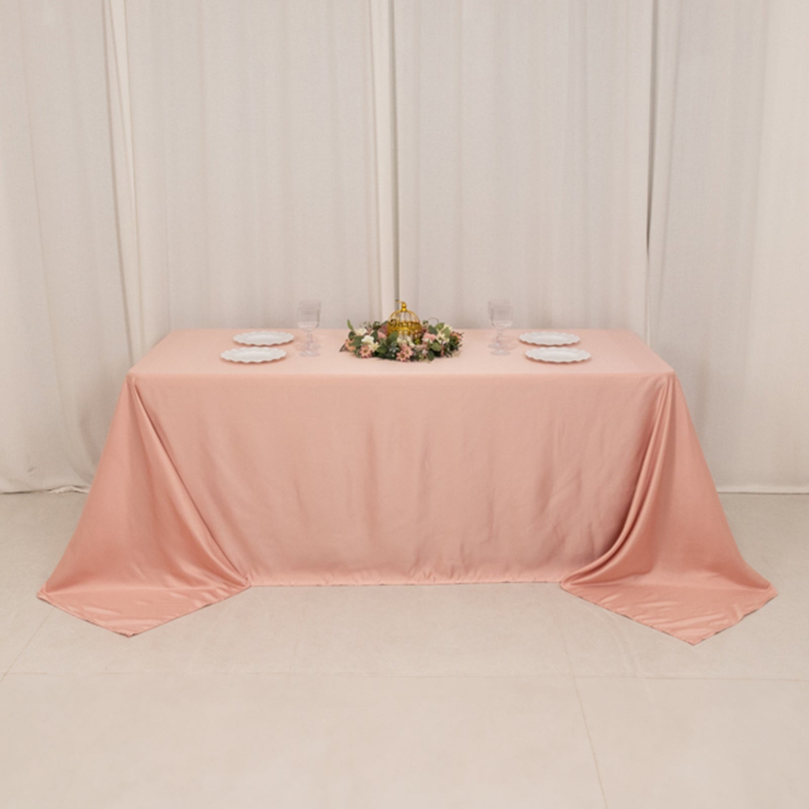Lamour Satin 90"x132" Rectangle Tablecloth Dusty Rose - Soft & Silk-Like Seamless Table Cover