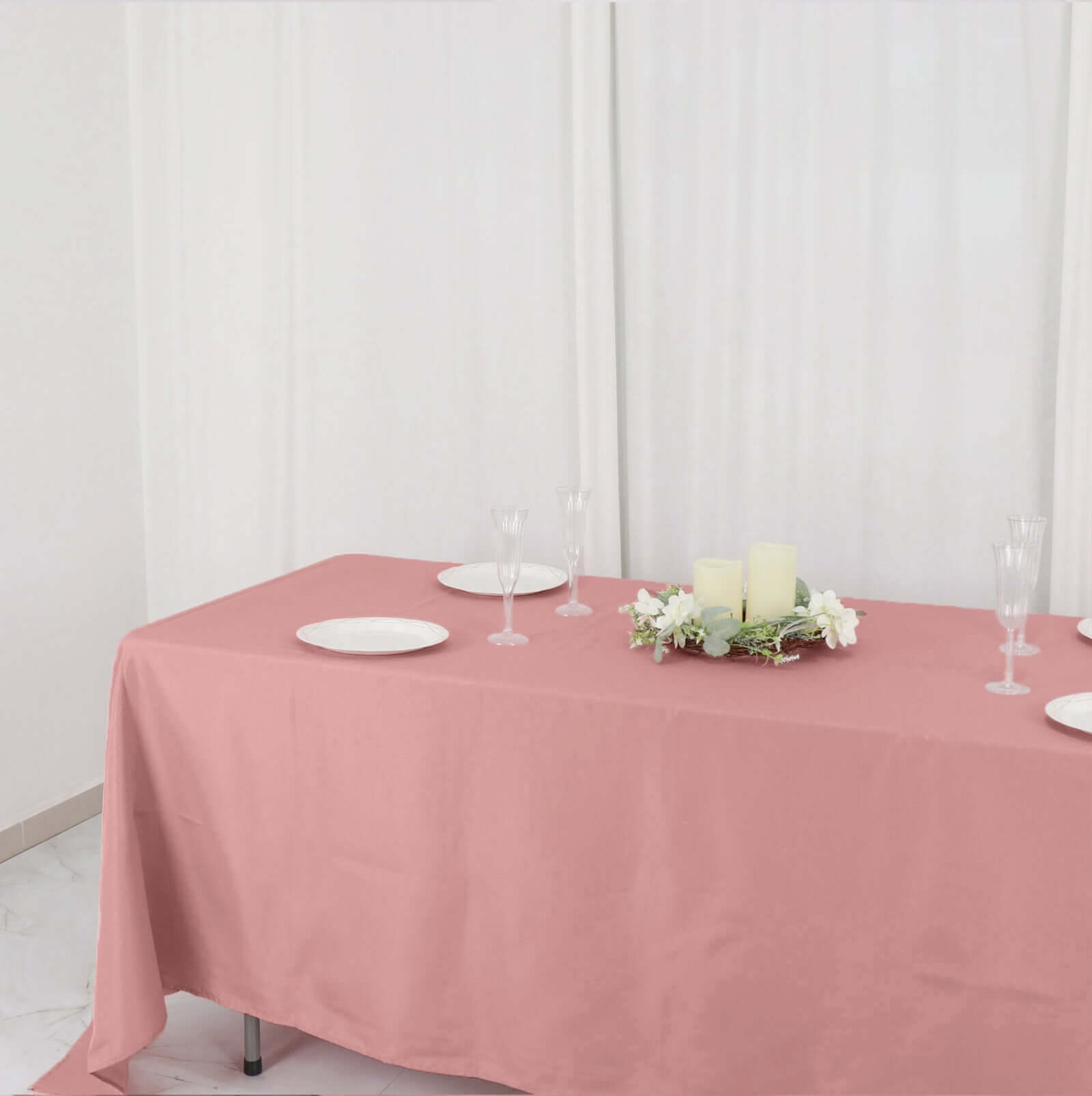 Polyester 72"x120" Rectangle Tablecloth Dusty Rose - Durable and Stylish Table Cover