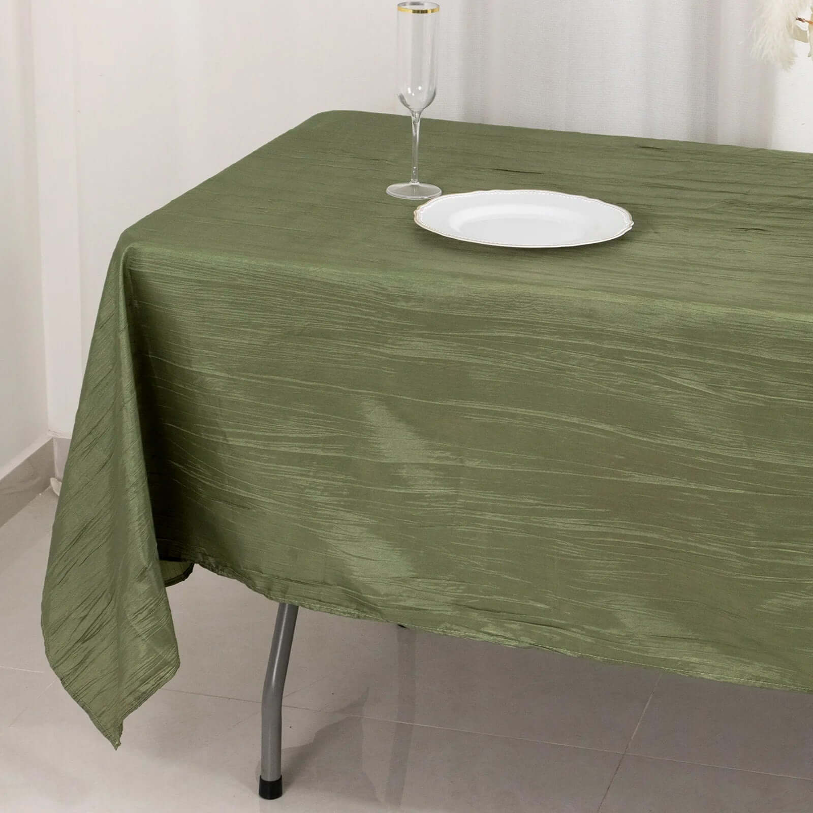Taffeta 60"x102" Rectangle Tablecloth Dusty Sage Green - Accordion Crinkle Table Cover