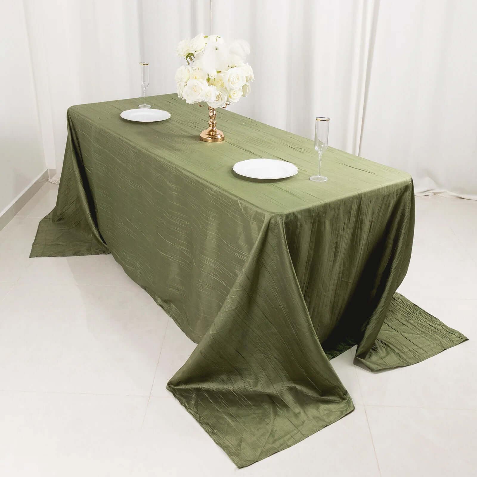 Taffeta 90"x132" Rectangle Tablecloth Dusty Sage Green - Seamless Accordion Crinkle Table Cover