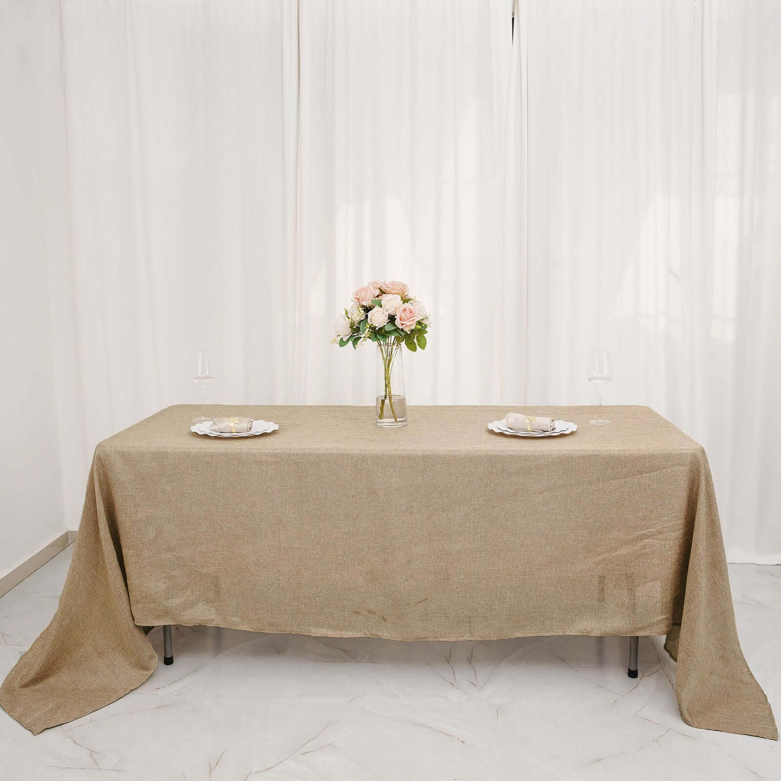 Faux Burlap Jute 60"x126" Rectangle Tablecloth Natural - Rustic Event Table Linen
