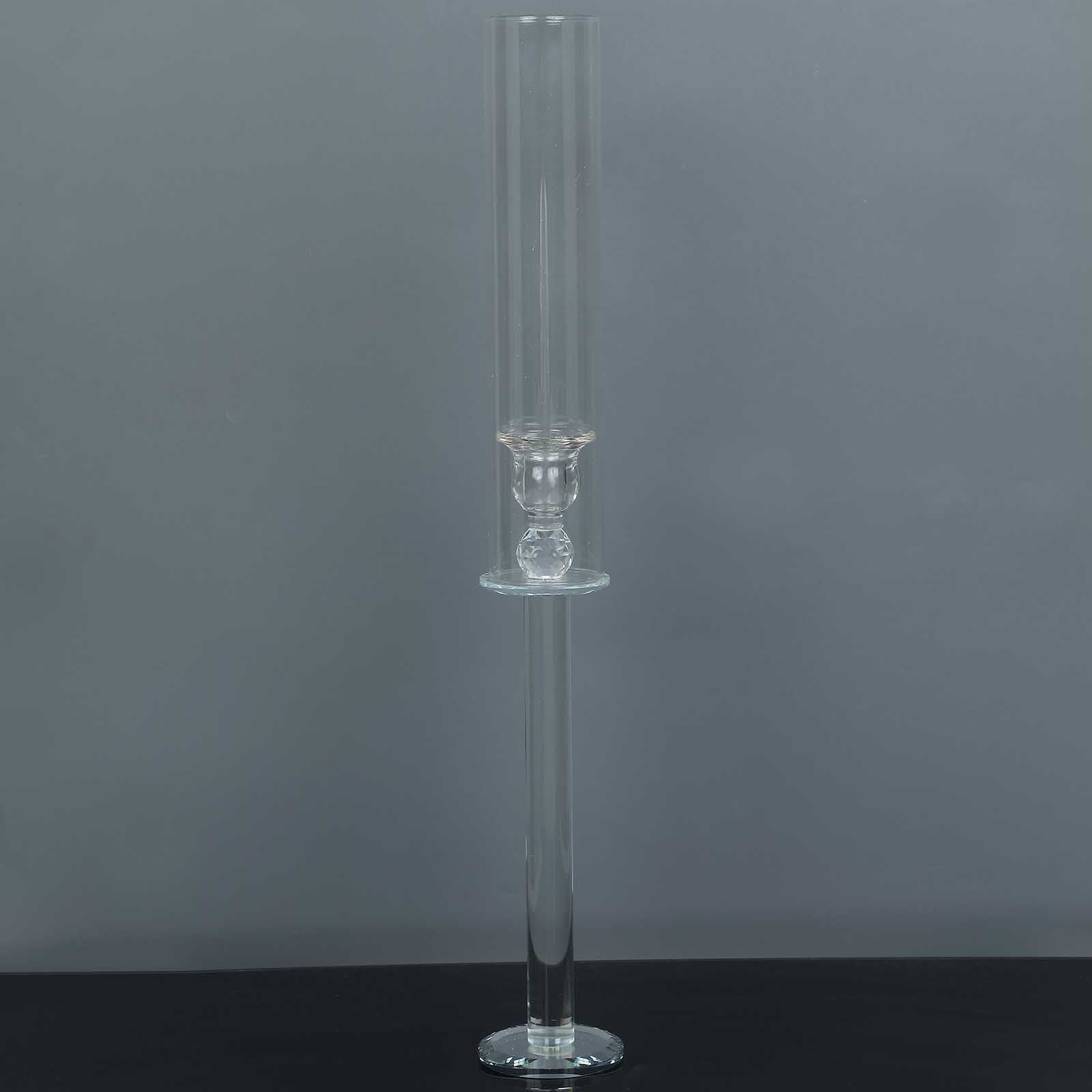 2-Pack Crystal Glass Hurricane Taper Candle Holders, Tall Decorative Candle Stands Clear Cylinder Chimney Tubes 22"
