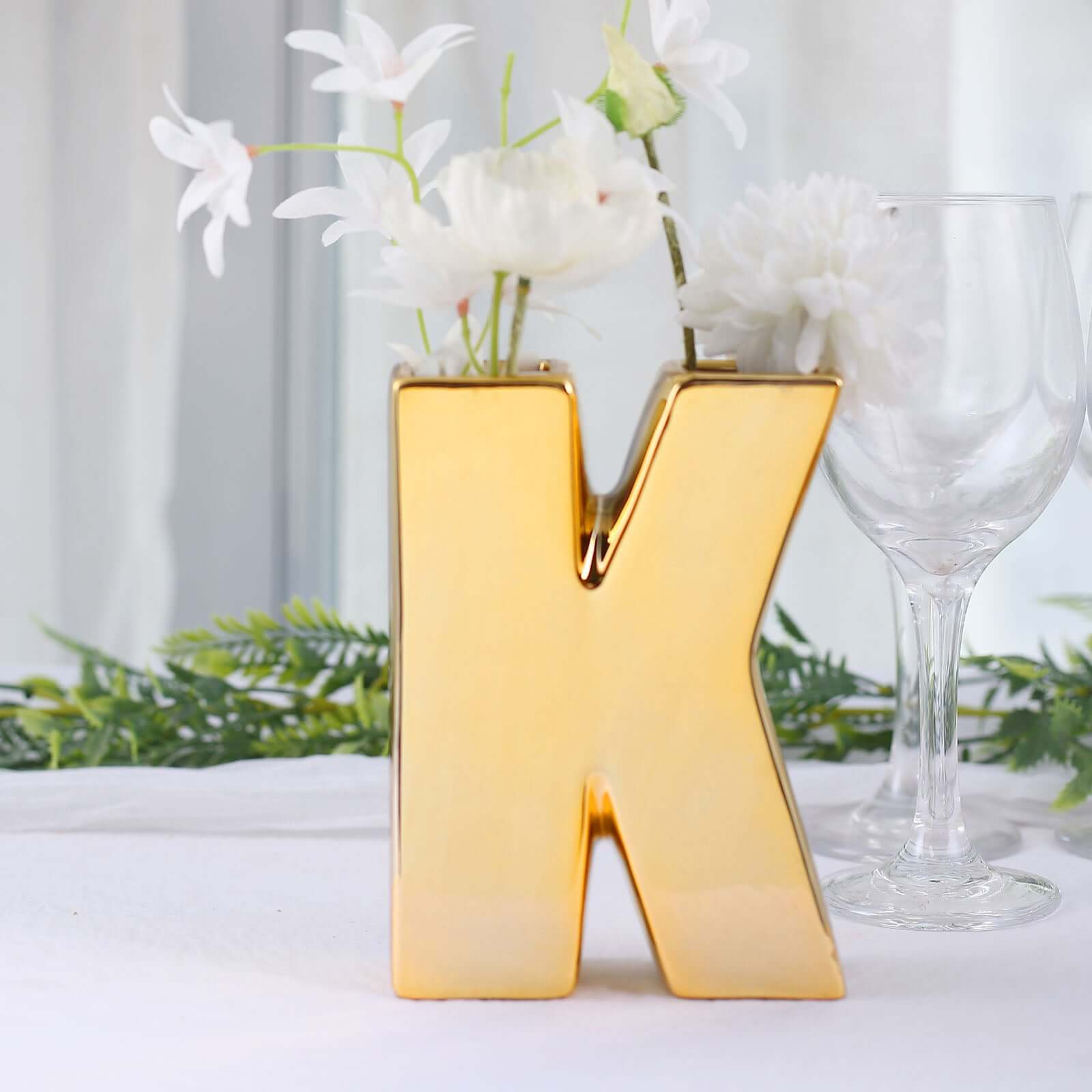 Shiny Ceramic Vase Letter "K" Gold Plated - Chic Bud Planter Pot for Events & Decor 6"