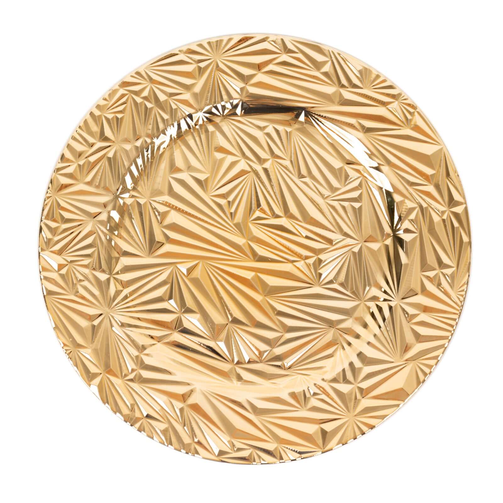 6-Pack Acrylic Round Charger Plates 13" in Metallic Gold with Rock Cut Design, Durable Plastic Dinner Charger Tableware