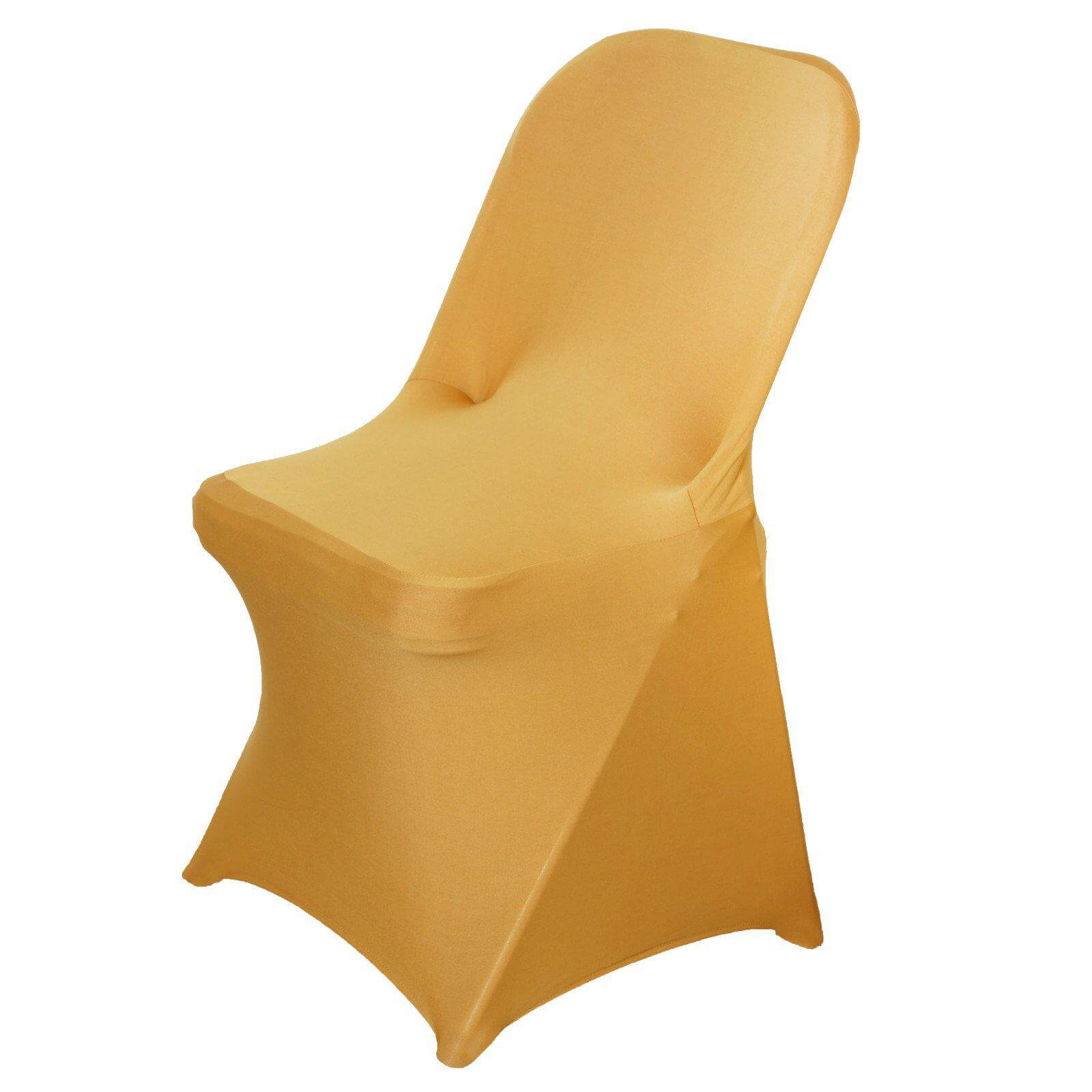 Stretch Spandex Chair Cover Gold for Folding Chairs - Reusable & Wrinkle-Resistant 160GSM Fitted Slipcover for a Polished Look