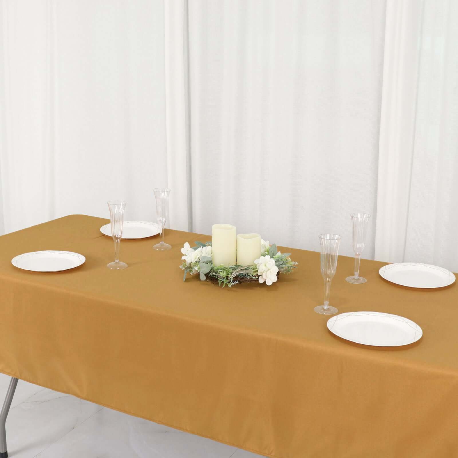 Polyester 54"x96" Rectangle Tablecloth Gold - Wrinkle-Resistant & Easy-to-Care Table Cover for Weddings & Events