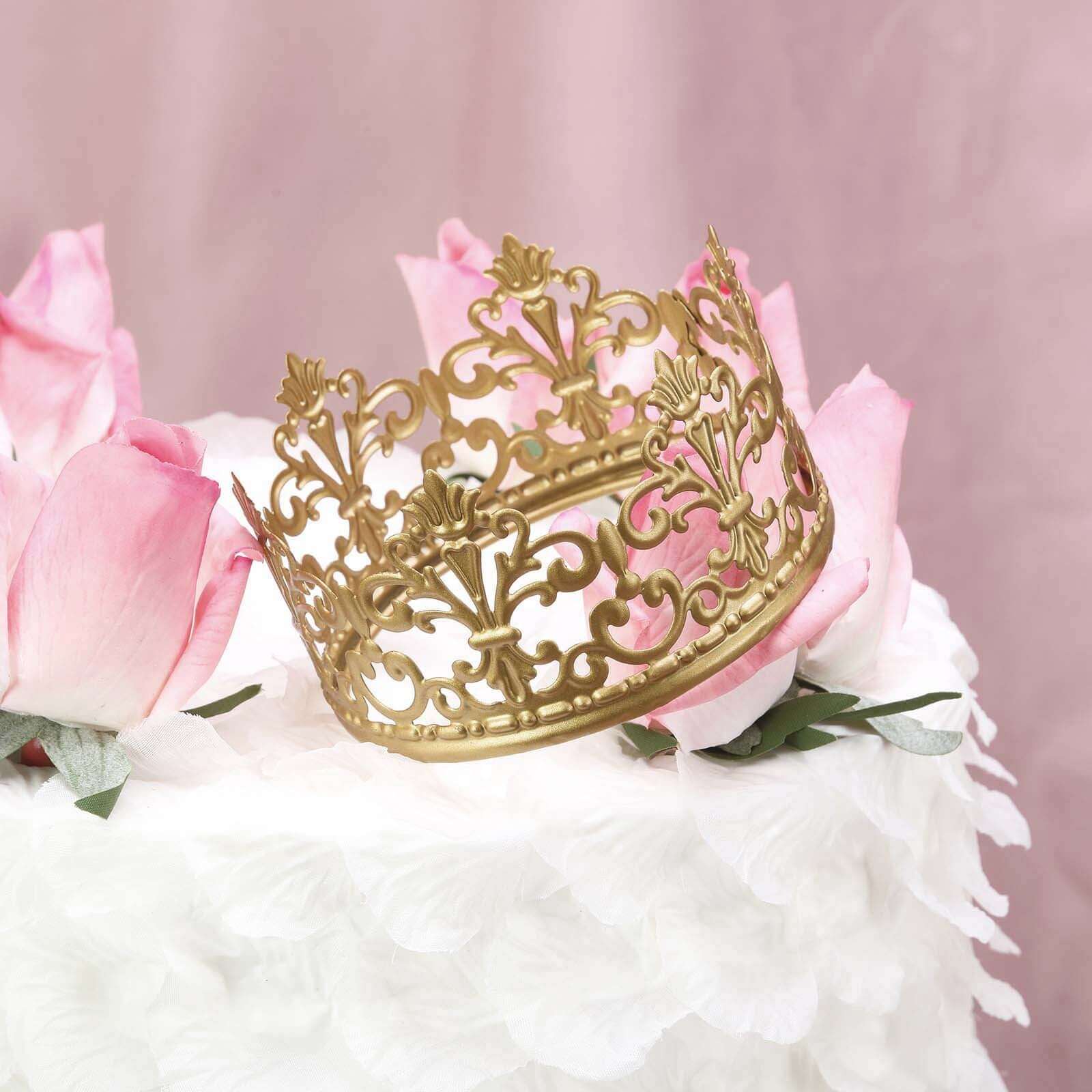 Metal Princess Crown Cake Topper Gold - Exquisite Cake Centerpiece Decor for Quinceañeras Bridal Showers & Fairytale-Themed Events 2"