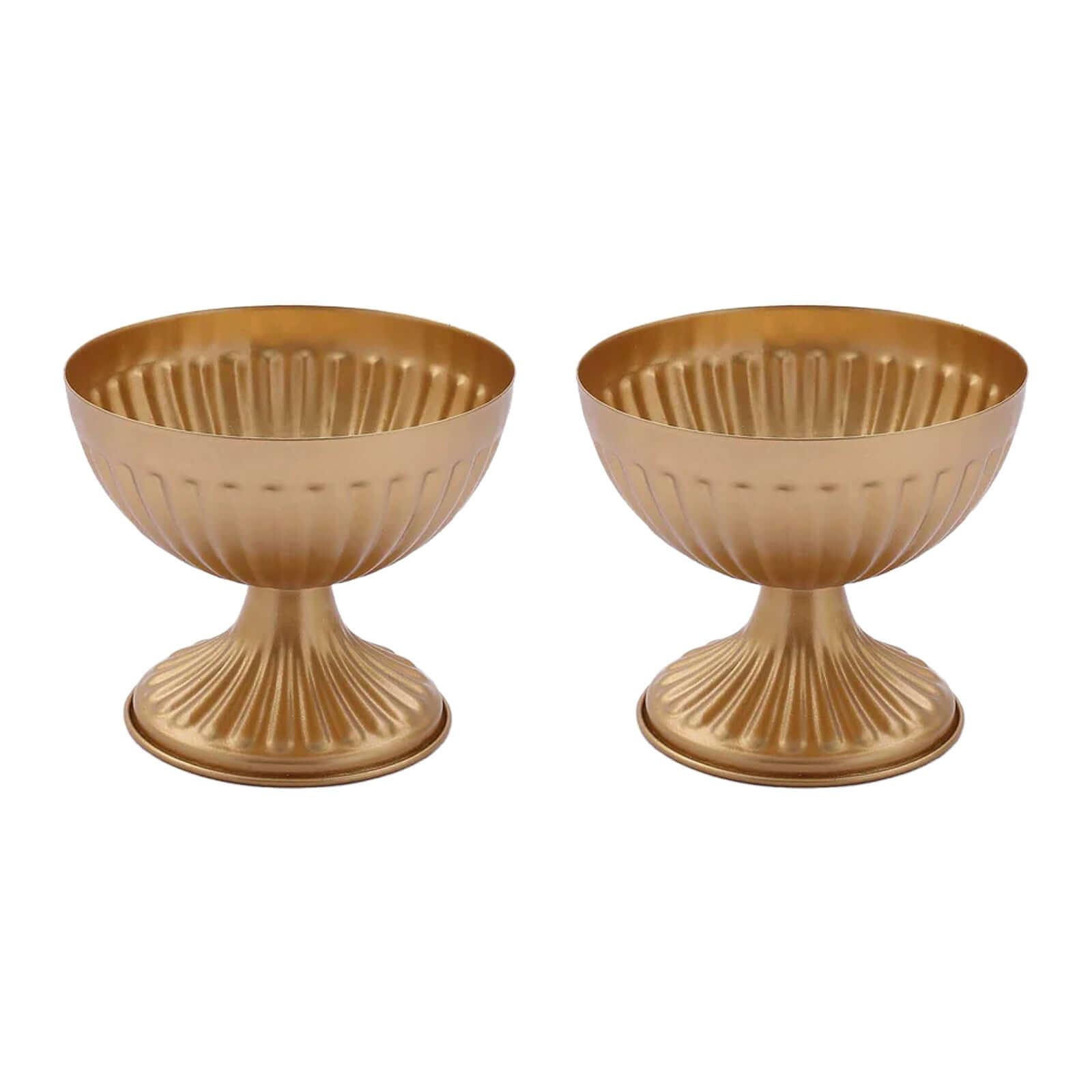 2-Pack Metal Pedestal Flower Vases Ribbed Bowl Style Gold - Antique Mini Compote Vase for Sophisticated Wedding Centerpieces 4"