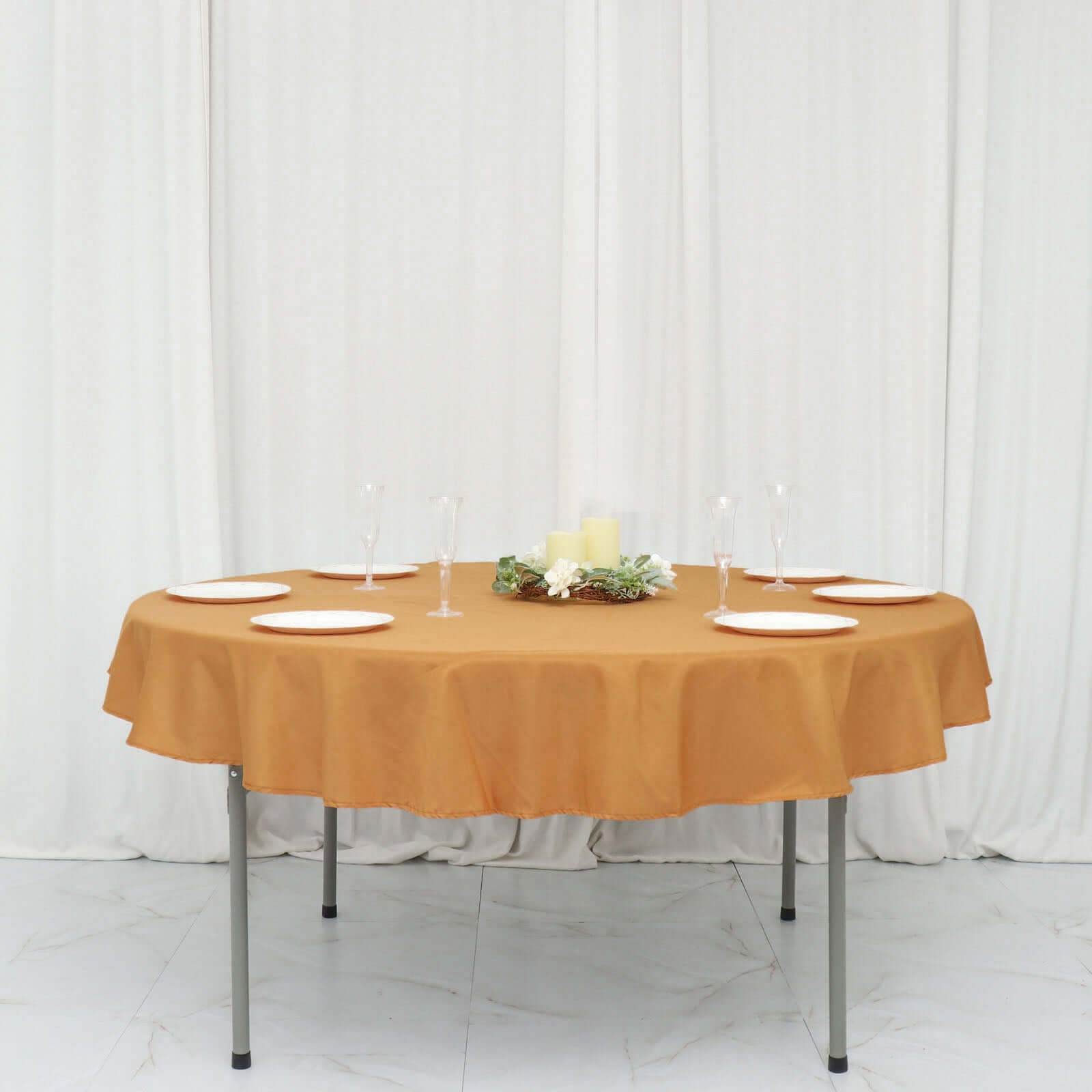 Polyester 70" Round Tablecloth Gold - Durable & Wrinkle-Resistant Table Cover for Everyday Use