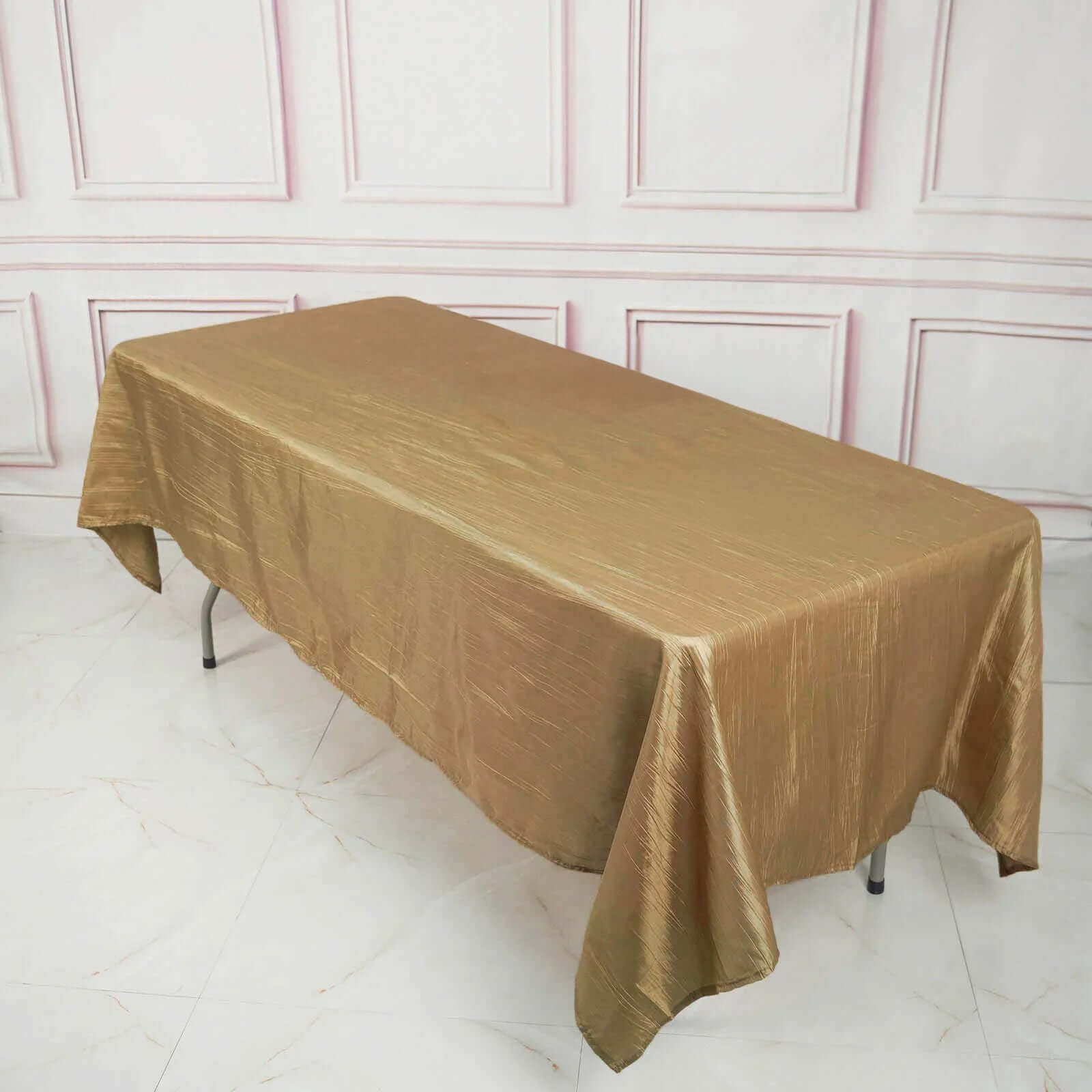 Taffeta 60"x102" Rectangle Tablecloth Gold - Accordion Crinkle Design for Modern Gatherings