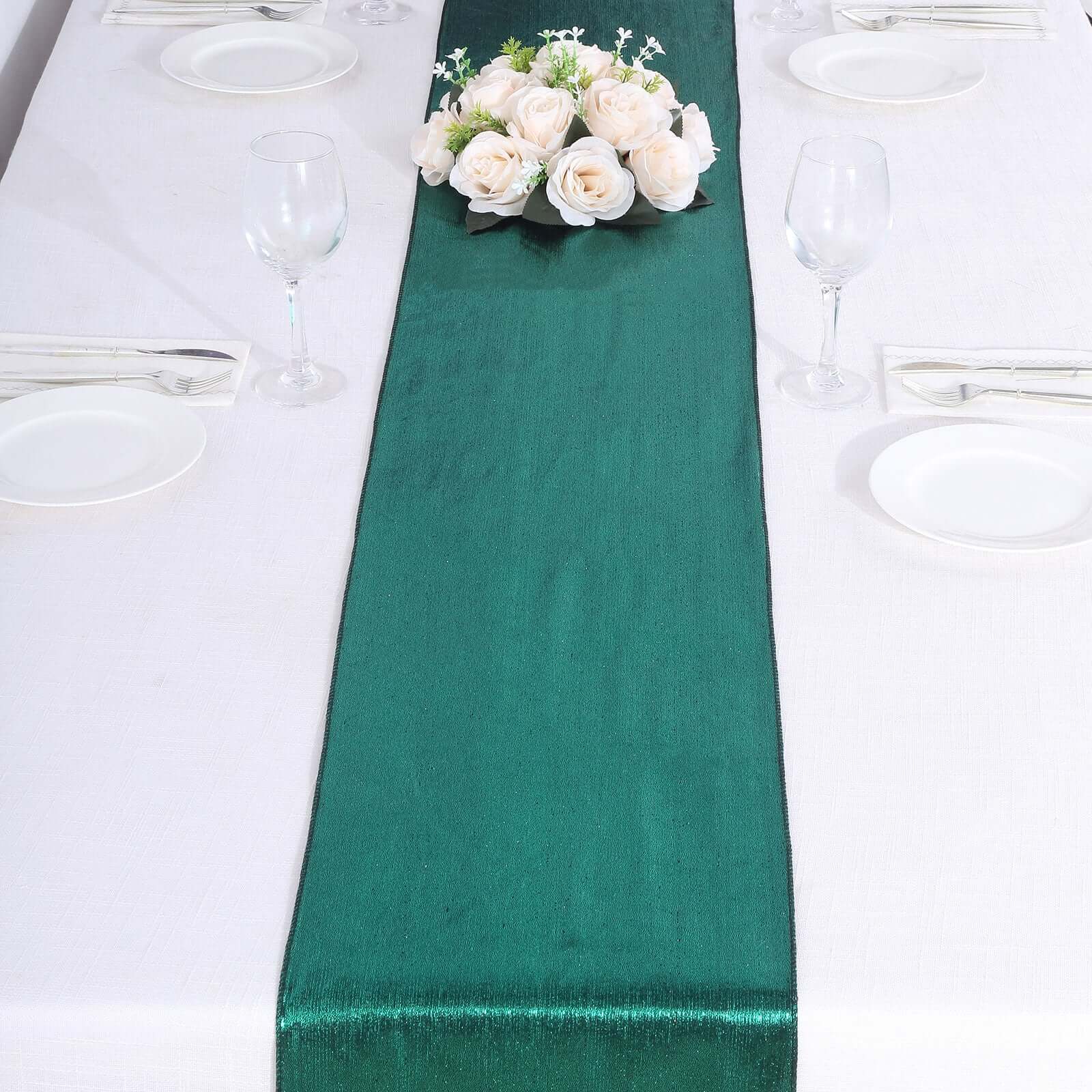 Polyester 12"x108" Table Runner Hunter Emerald Green Shimmer Sequin Dots - Wrinkle-Free Finish Table Linen