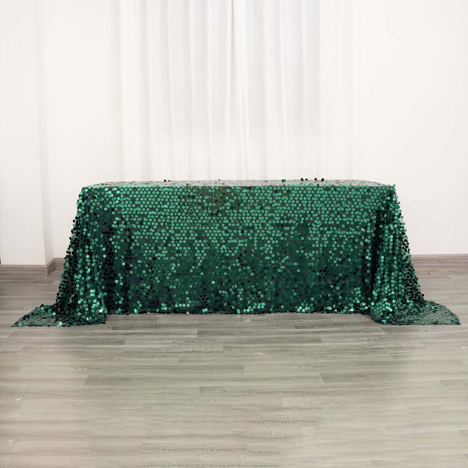 Sequin 90"x132" Rectangle Tablecloth Hunter Emerald Green - Seamless Big Payette Table Cover