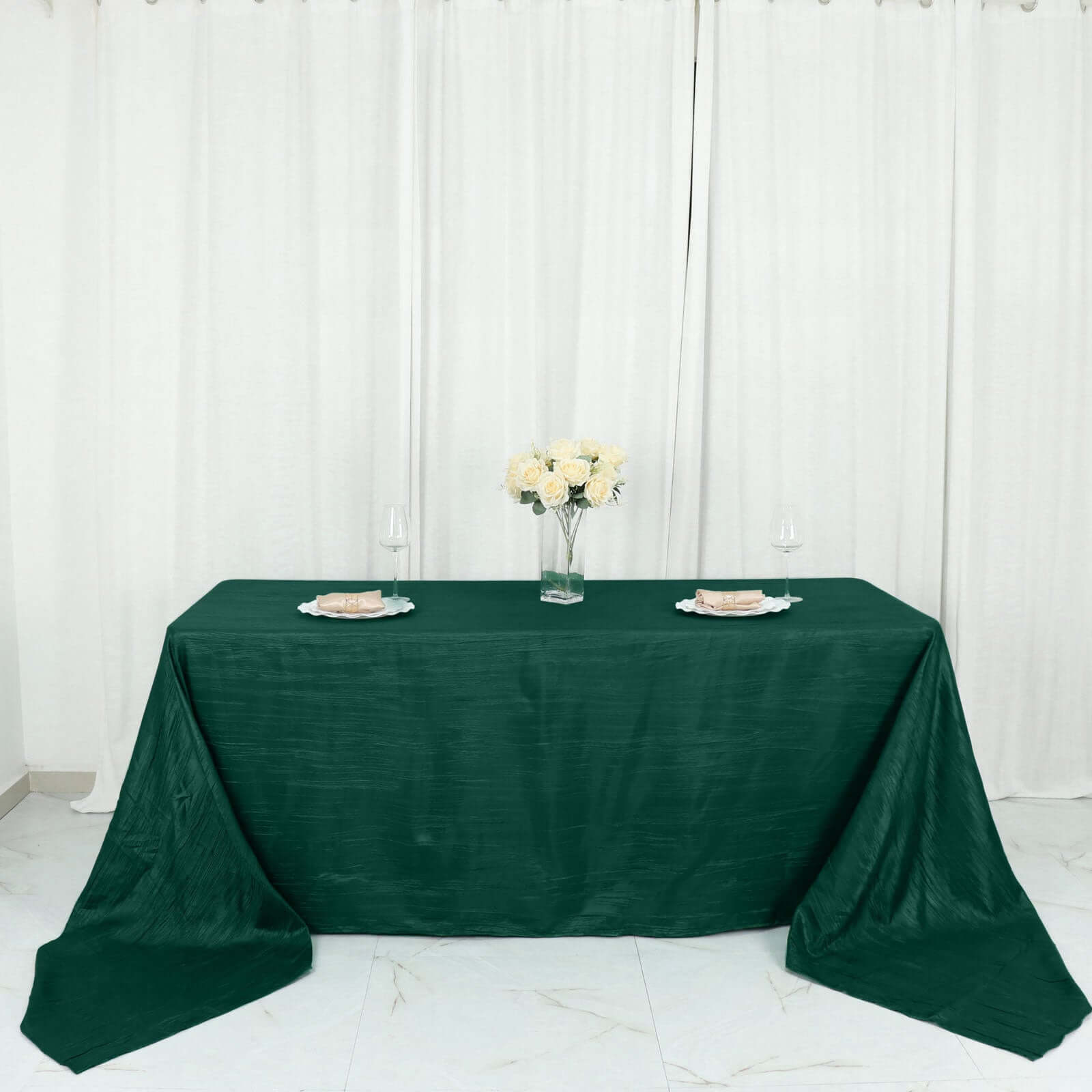 Taffeta 90"x156" Rectangle Tablecloth Hunter Emerald Green - Accordion Crinkle Seamless Table Cover