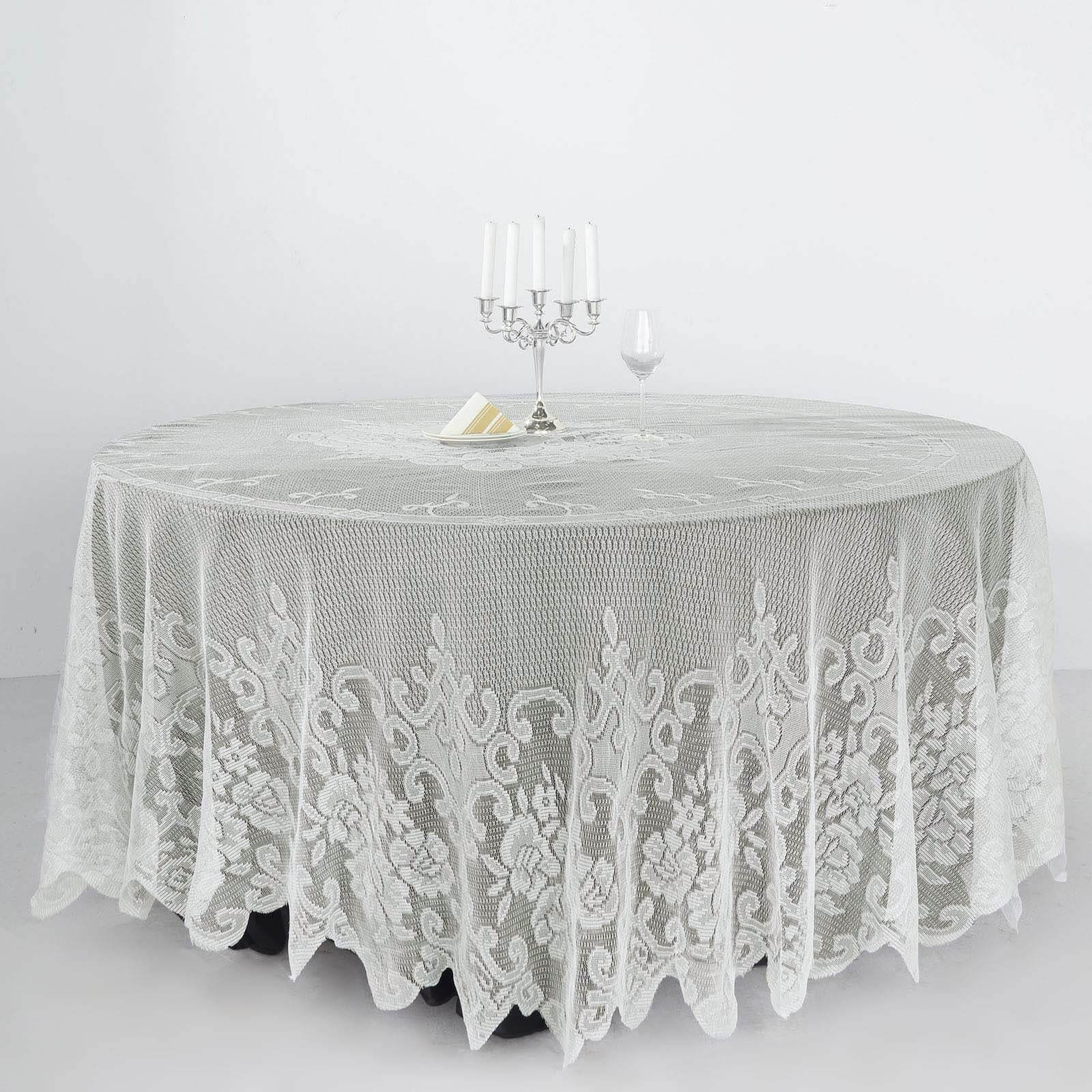 Lace 108" Round Tablecloth Ivory - Premium Design for Formal Table Settings