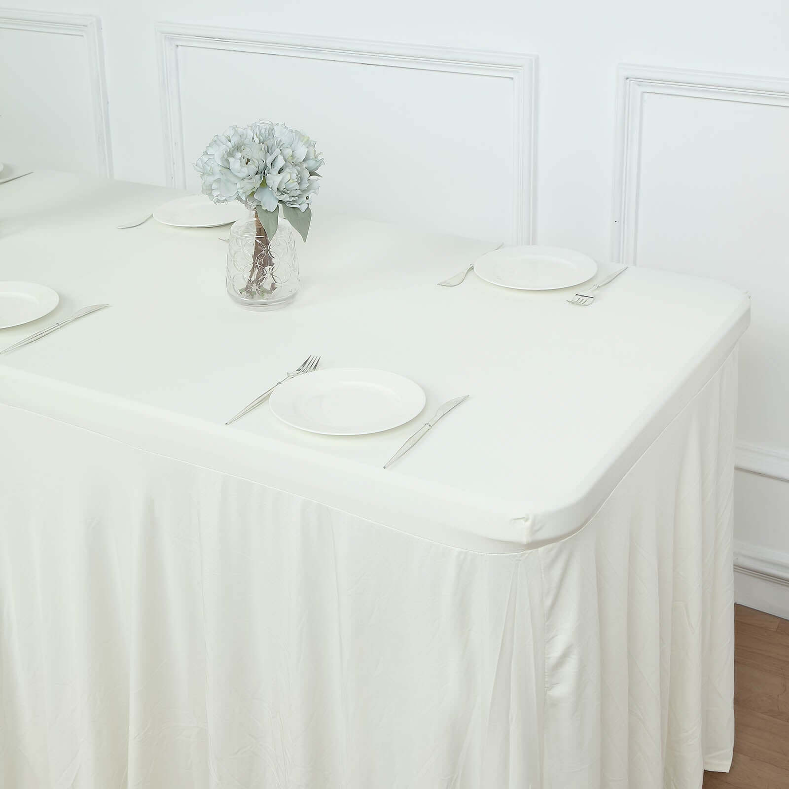 Spandex Rectangle 72"x30" Table Skirt Ivory with Wavy Skirt-Like Effect Table Cover