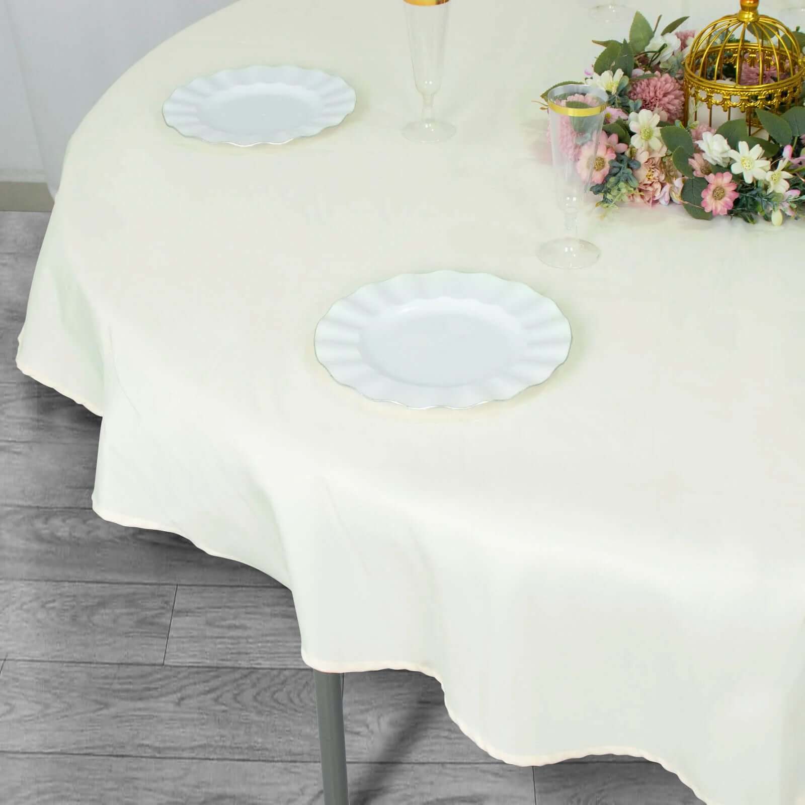 Premium Polyester 70" Round Tablecloth Ivory - Stain and Wrinkle-Resistant 220GSM Table Cover