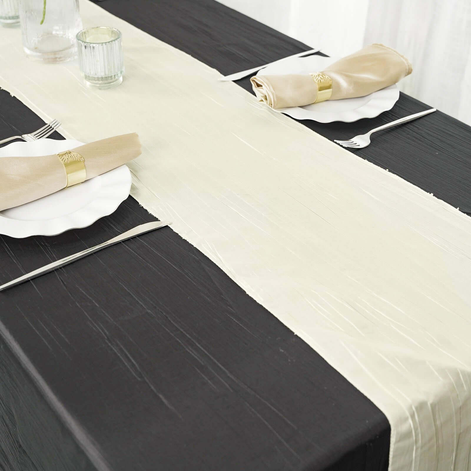 Taffeta 12"x108" Table Runner Ivory - Accordion Crinkle Design