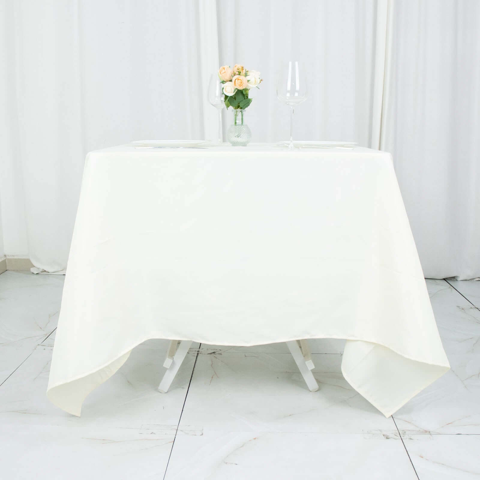 Premium Polyester Square Tablecloth 70"x70" Ivory 220GSM Wrinkle-Resistant Table Cover