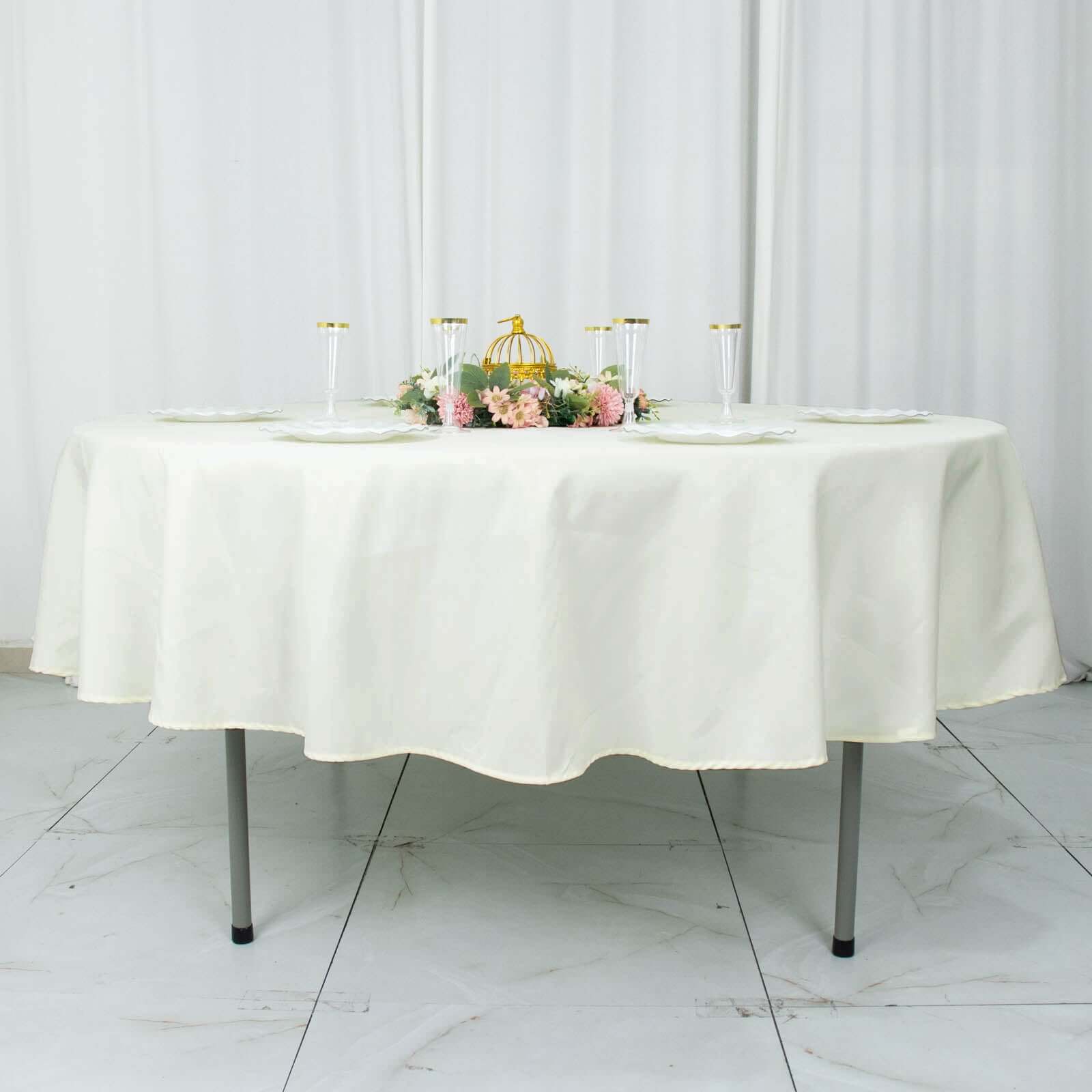 Premium Polyester 90" Round Tablecloth Ivory - Stain and Wrinkle-Resistant Design with 220GSM Thickness Table Cover